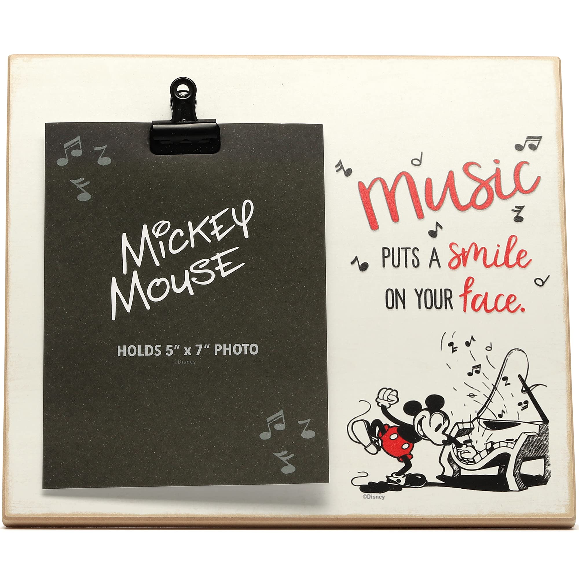 Open Road Brands Disney Mickey Mouse Music Puts a Smile On Your Face Wood Photo Clip Frame for 5x7 Picture - Cute Mickey Mouse D