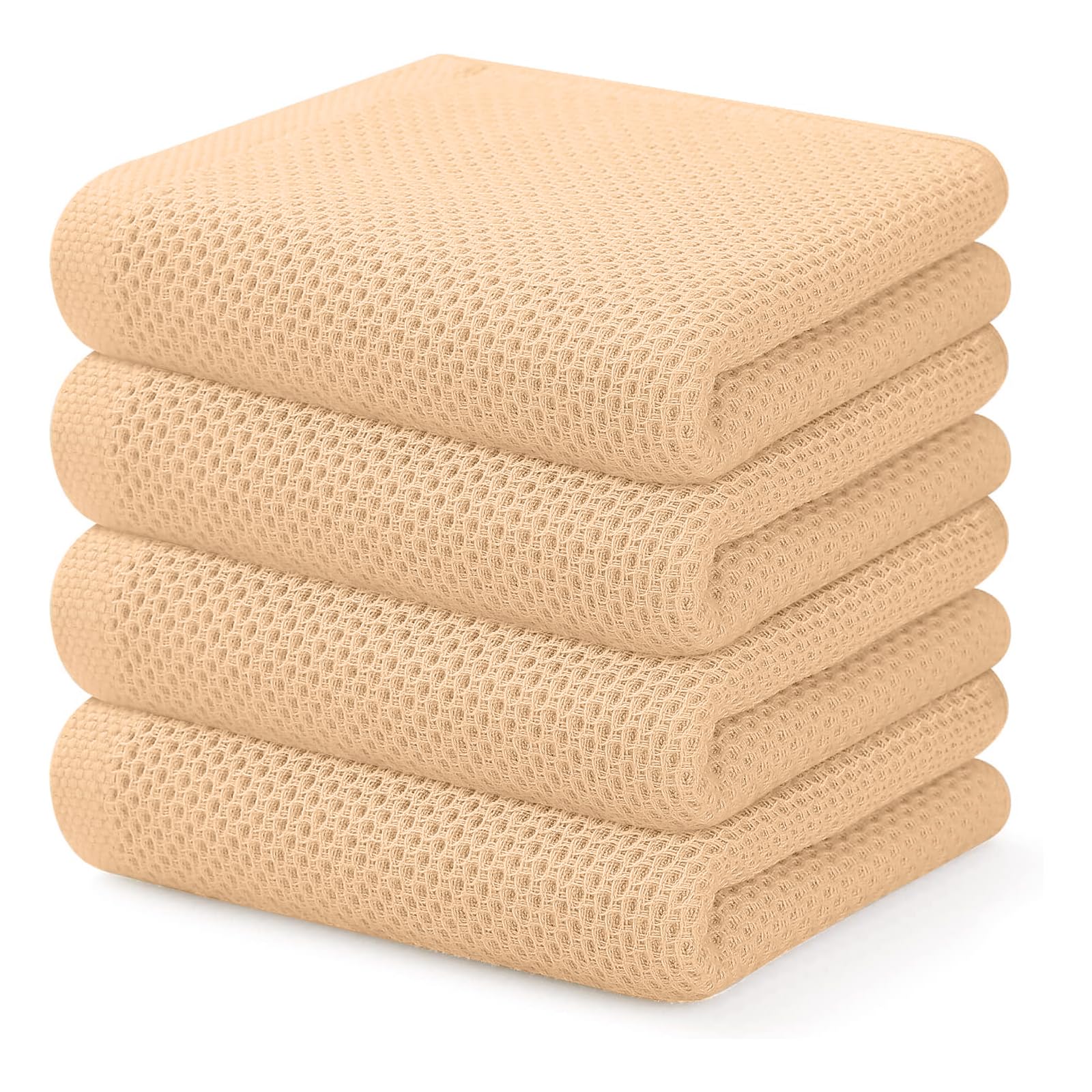 Kitinjoy 100% Cotton Waffle Weave Kitchen Towels (13 X 28 Inches, Apricot), 4-Pack Super Soft and Absorbent Dish Towel for Dryin