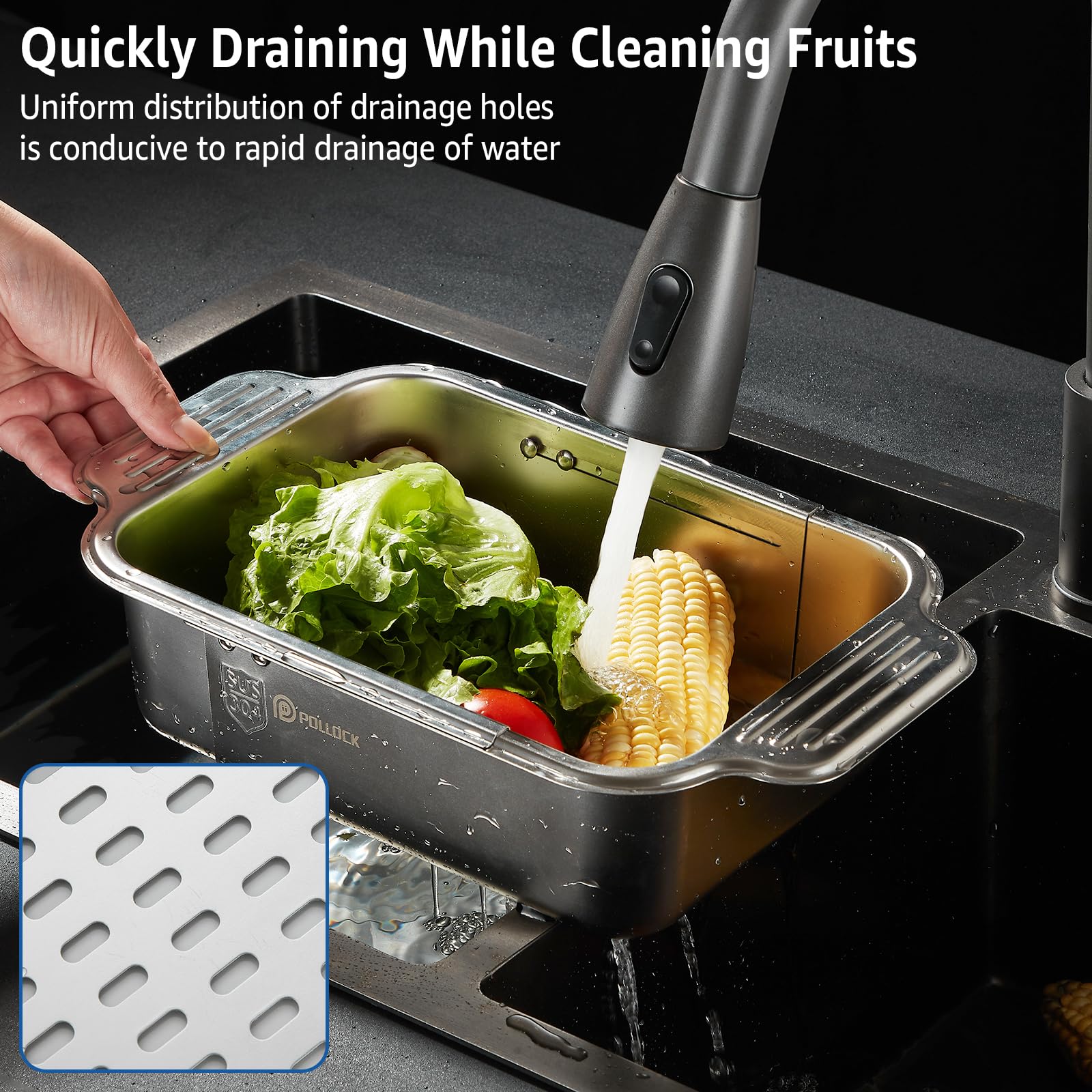 4 In 1 Collapsible Sink Colander For Kitchen Sink Food Grade 304 Stainless Steel Over The Sink Strainer Extend Kitchen Sink Drai