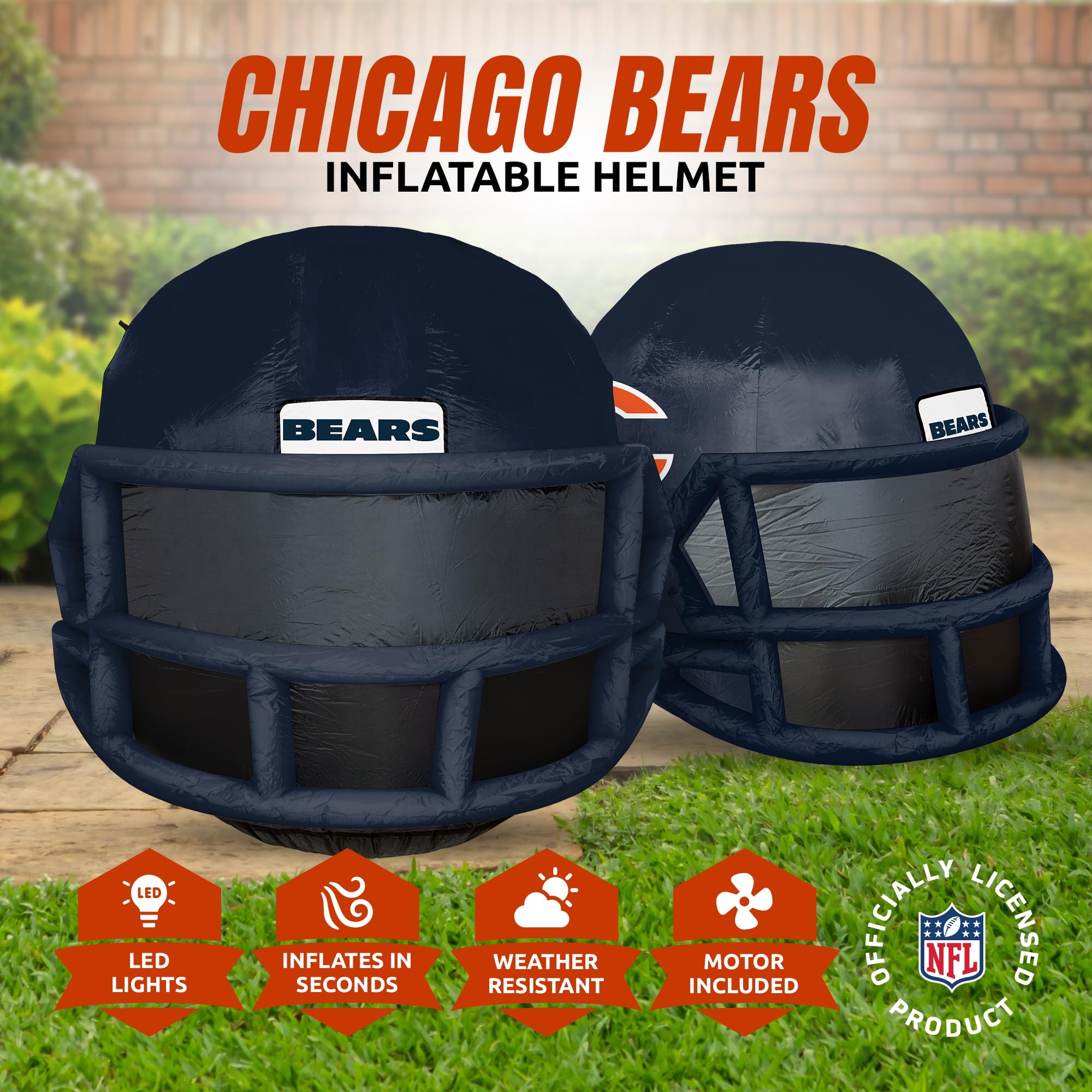 Sporticulture NFL Chicago Bears 4ft Inflatable Helmet with LED Lights & Built-in Blower - Merchandise Decor Ideal For Lawn, Fron