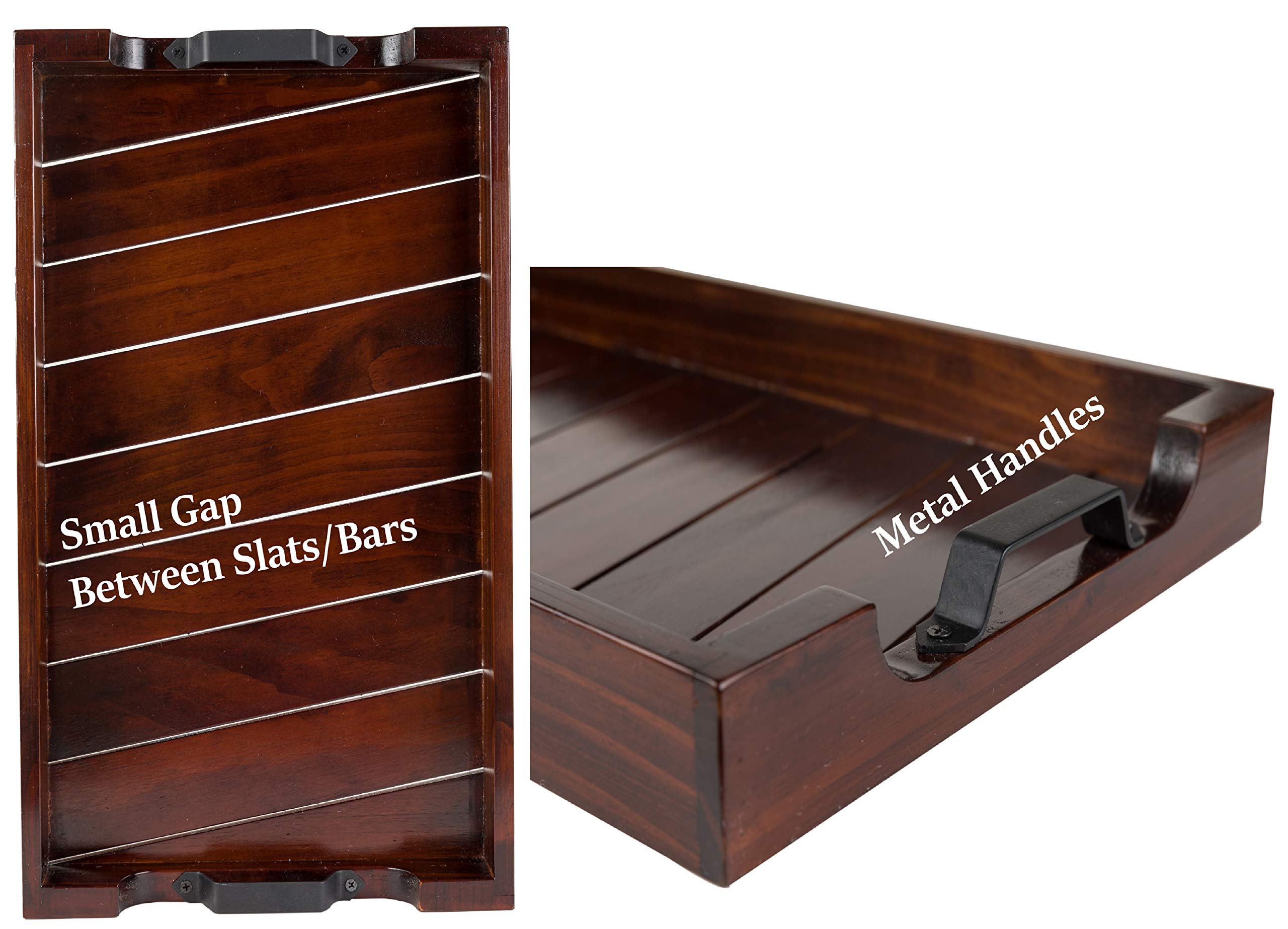 Bamboo Land- Large Wooden Serving Tray With Handle, 20    X 12, Dark Brown, Wooden Tray With Handles, Serving Tray With Handles,