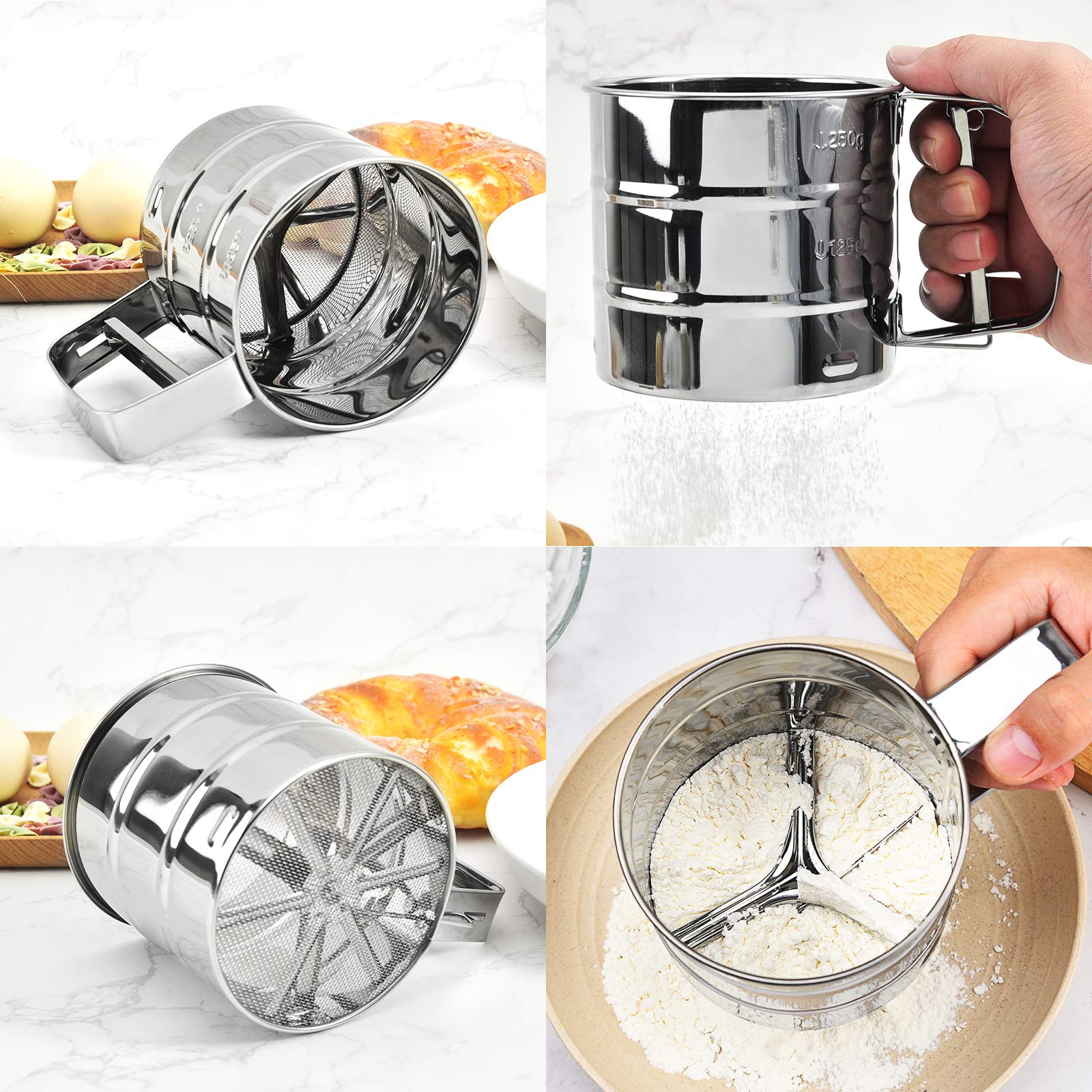 Cenbee Flour Sieve Stainless Steel Material Manufacturing,Coffee Sieve Cup,Semi Automatic 2 Cup Sifter For Baking | Fine Mesh Pa