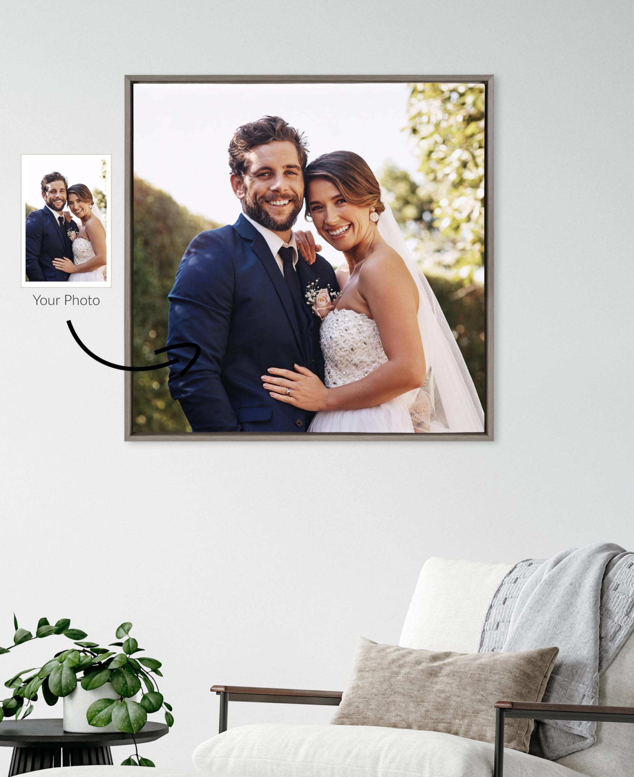 Kate And Laurel Sylvie Square Custom Printed Framed Canvas Wall Art, 30X30 Gray, Personal Canvas Print With Your Photos For Bedr