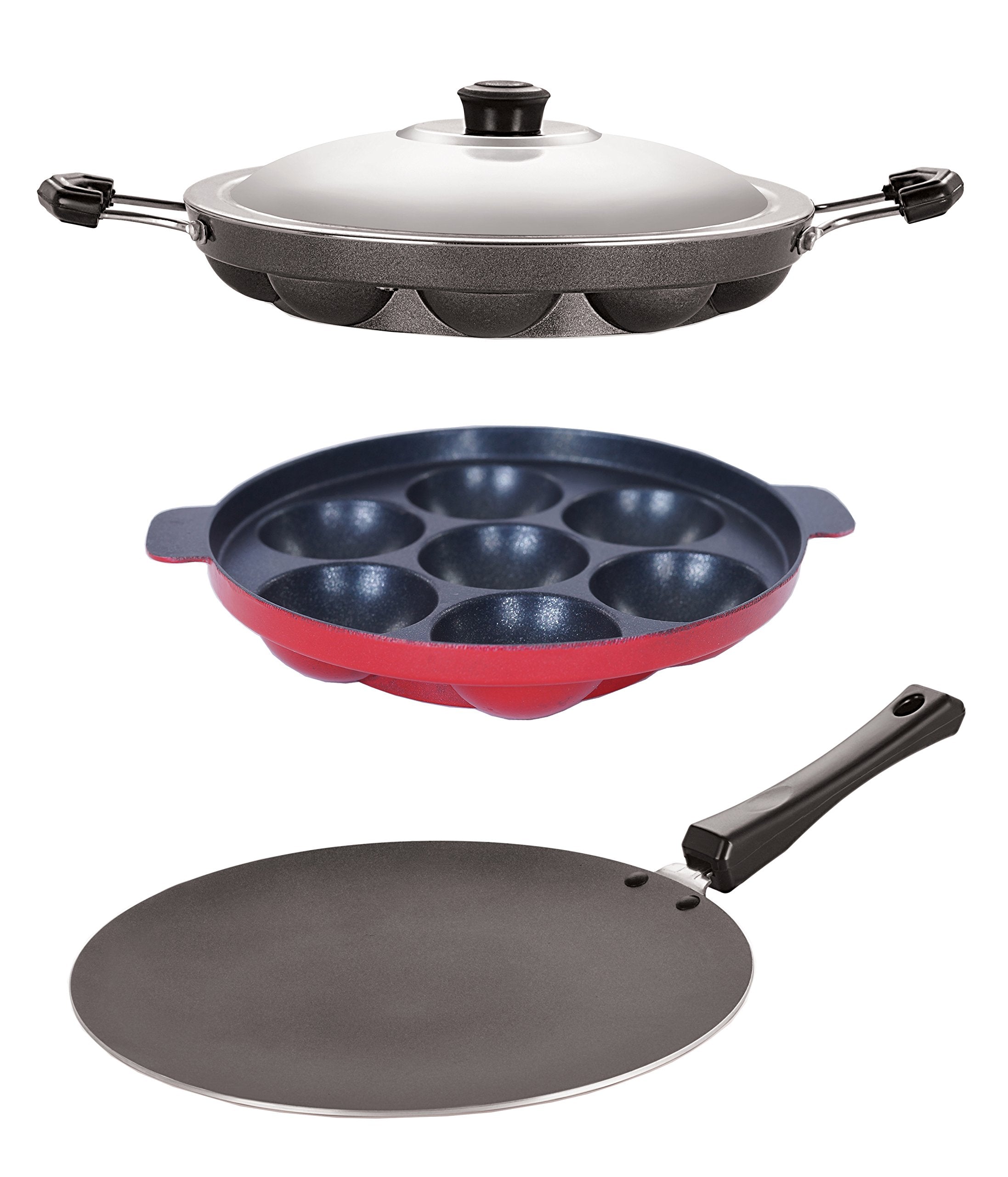 Nirlon 3 Layer NonStick Aluminium NonToxic Roti Tawa And Appam Combo Set With Bakelite Handle, 2.6Mm_Ct11_Ap(7)_Ap(12)