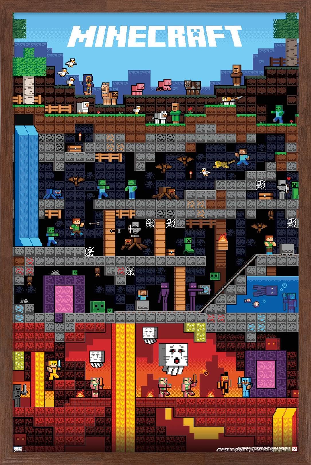 Trends International Minecraft - Worldly Wall Poster, 22.375'' X 34'', Mahogany Framed Version