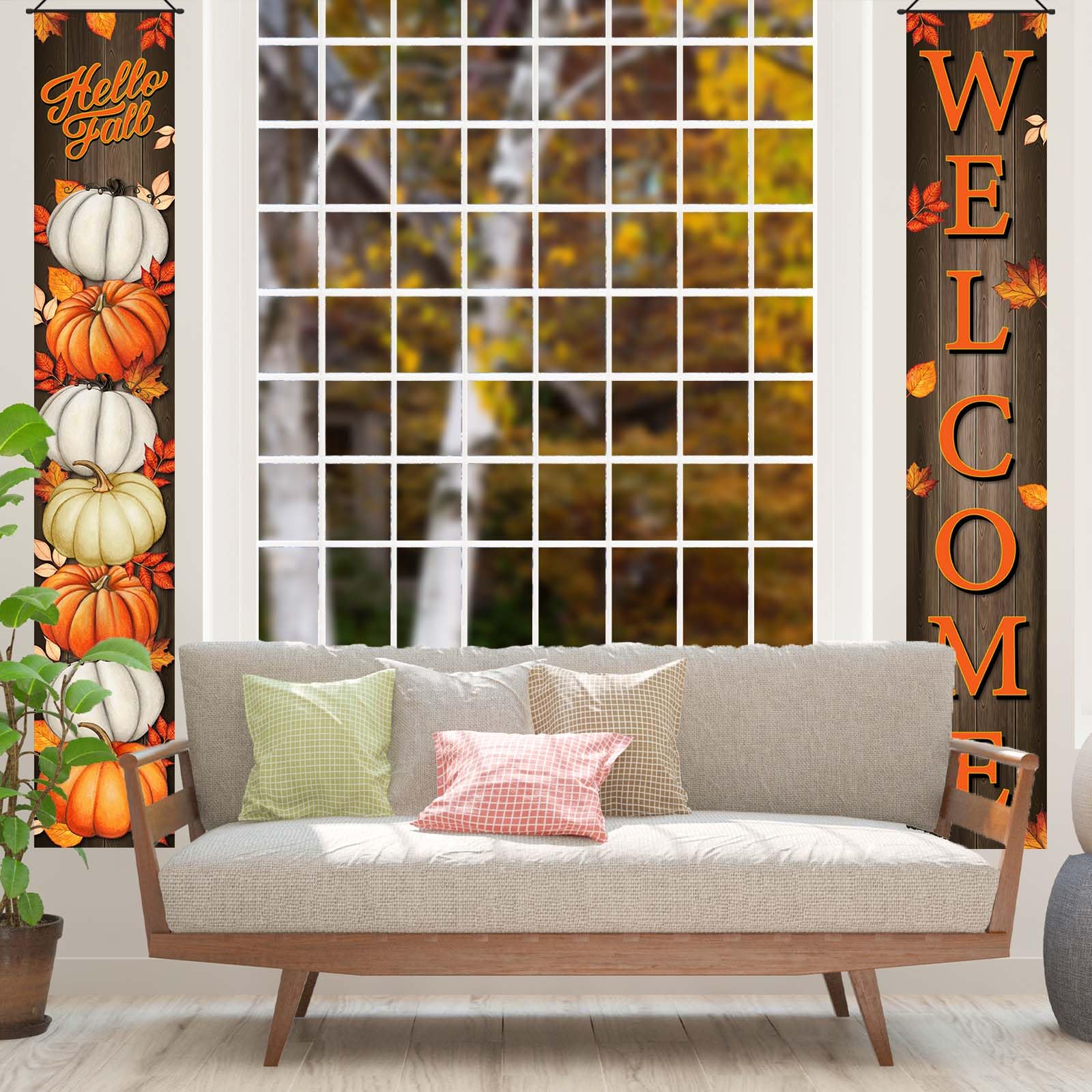 Pumpkin Maple Leaves Leaf Door Fall Decorations Porch Banner Fall Banner Autumn Thanksgiving Decorations Board Wall Hanging Farm