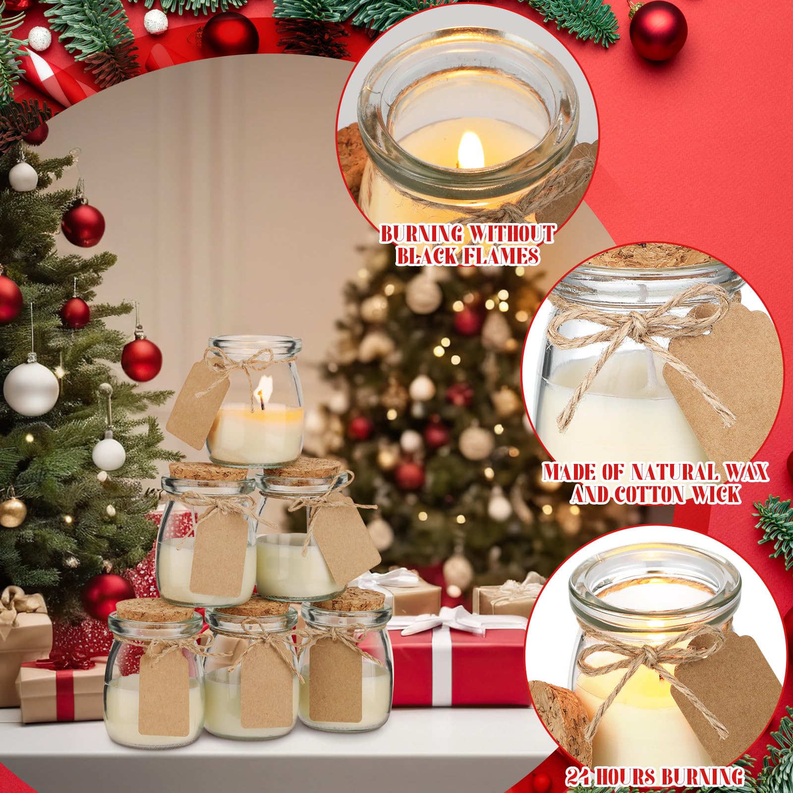 MTLEE 24 Pcs Christmas Jar Candles Thanksgiving Candles Natural Wax Jar with DIY Tag Cards Holiday Gift for Christmas Friendsgiv