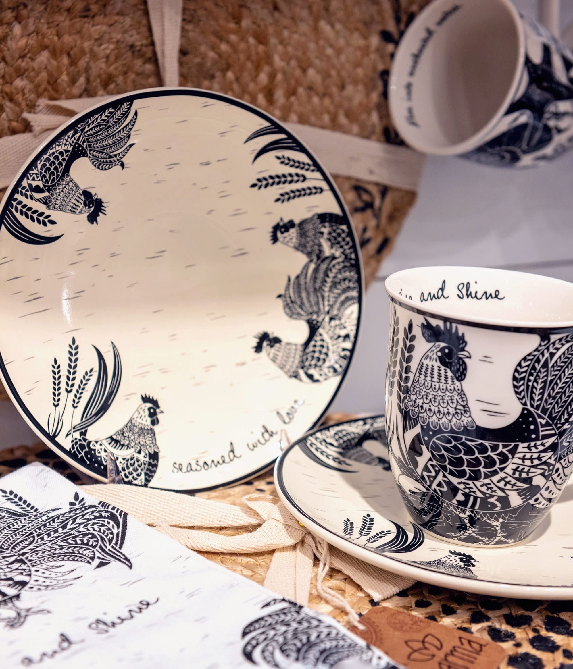 Karma Gifts Black And White Boho Tea Towel,Cotton, Sea Turtle