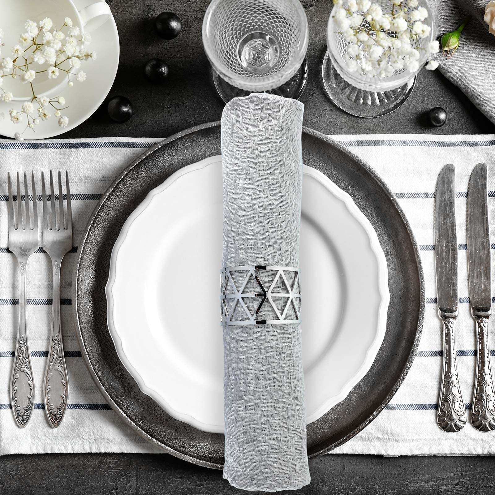 12 Pcs Silver Napkin Rings Set Napkin Holders Metal Napkin Ring For Dinning Table Decor Farmhouse Napkin Ring For Wedding Birthd