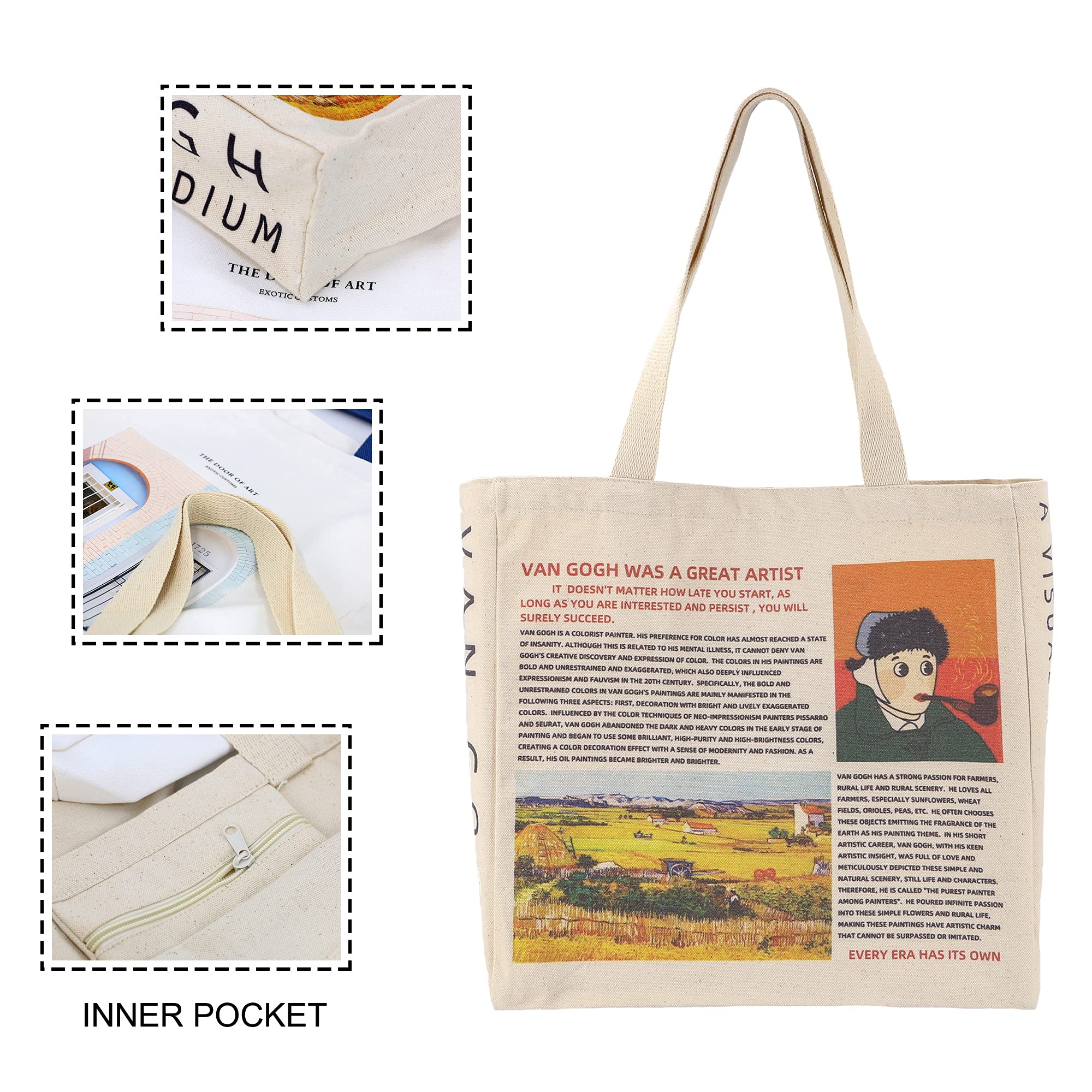 Uerruam Canvas Tote Bag Aesthetic For Women Graphic Bag With Zipper Cute Canvas Bags With Pockets Christmas Gifts For Women