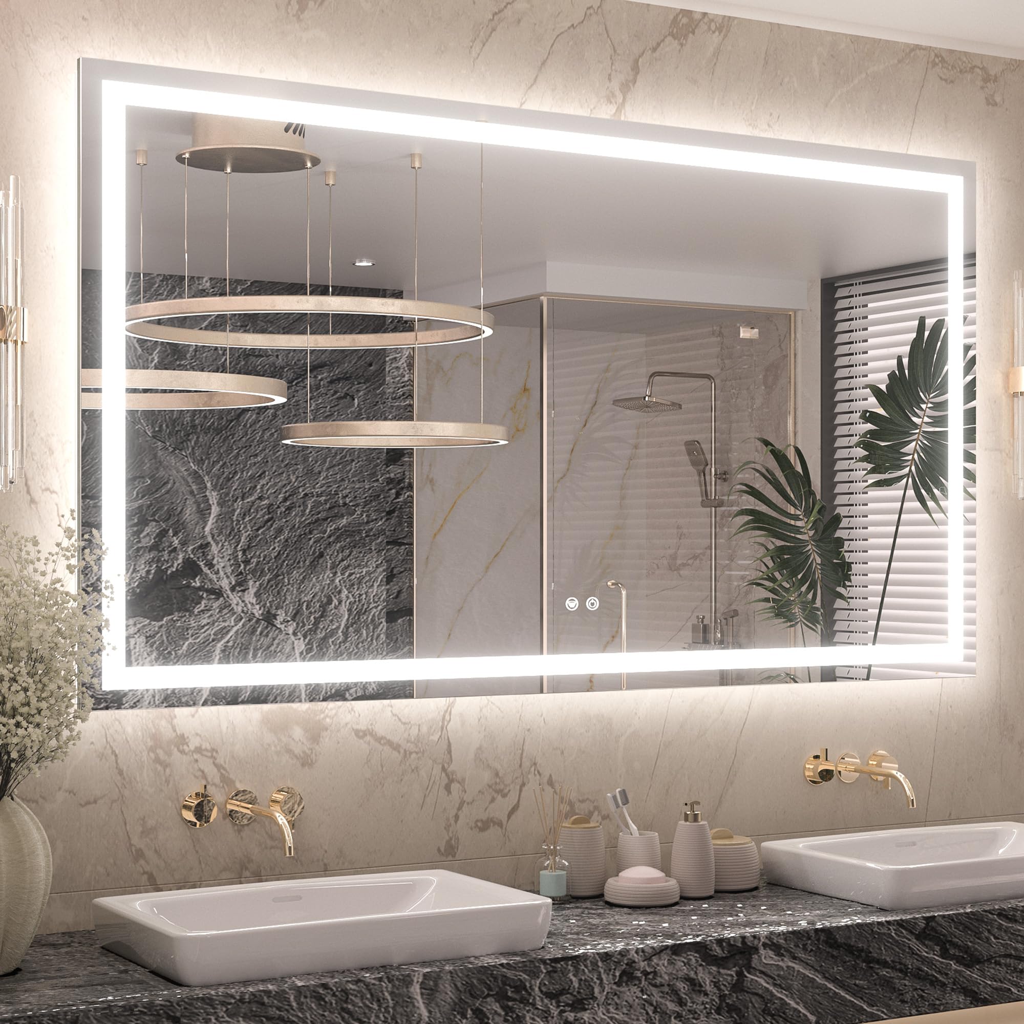 Keonjinn Led Mirror For Bathroom 60 X 36 Inch, Frontlit & Backlit Bathroom Vanity Mirror With 3 Color Lights, Large Stepless Dim