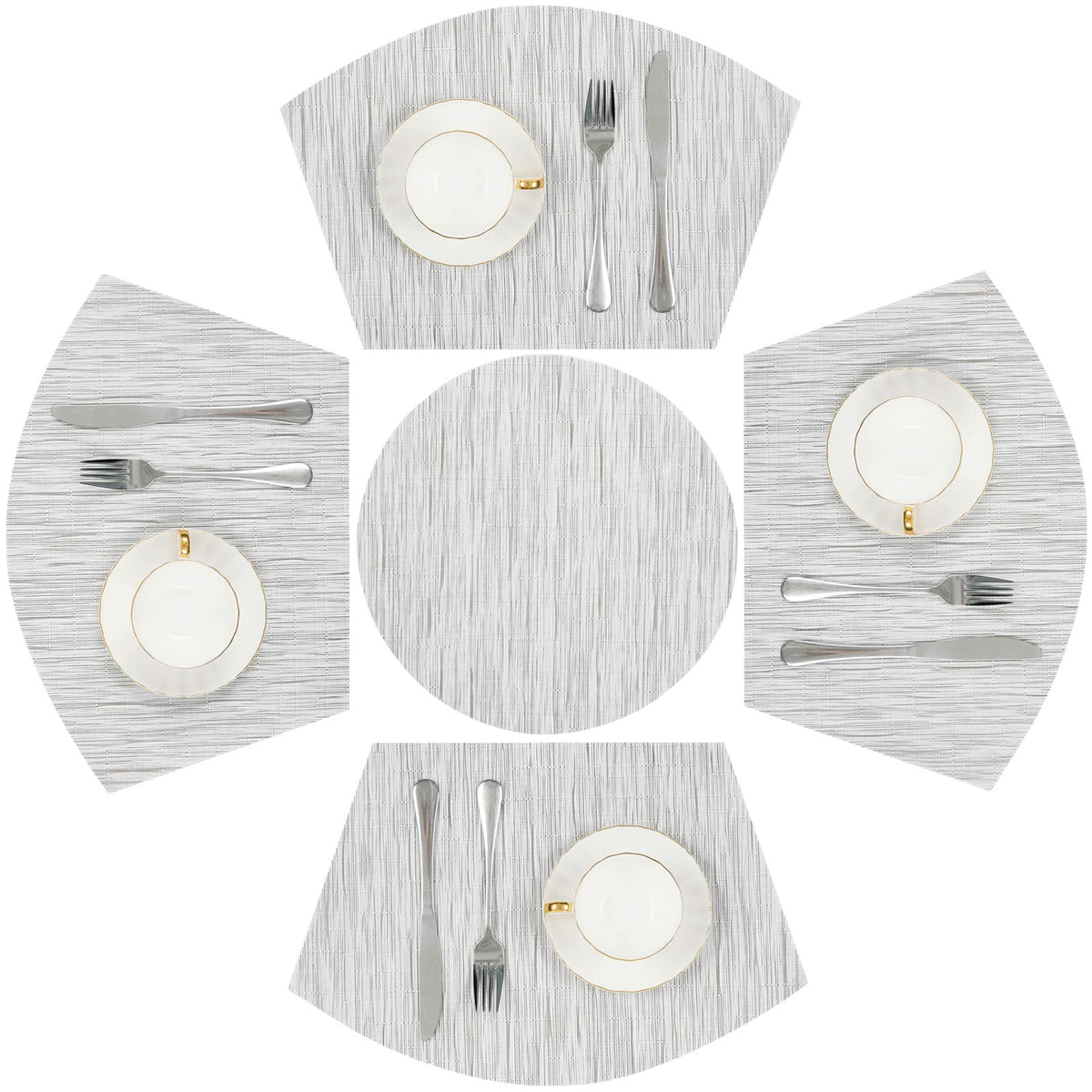 Shacos Round Table Placemats Set Of 5 Wedge Shaped Place Mat With Round Centerpiece Mat Heat Resistant Table Mats Washable (5, G