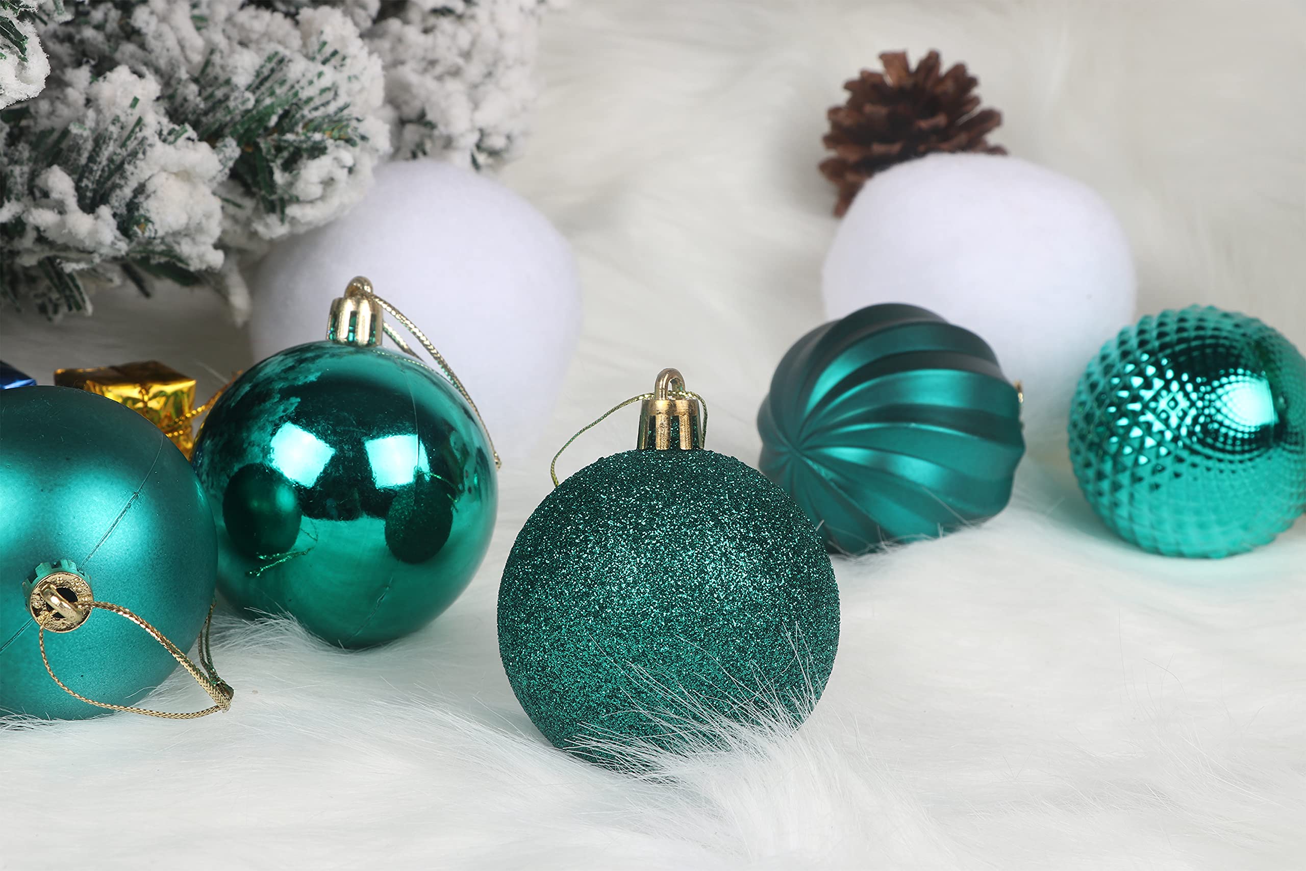 YYCRAFT 34ct Christmas Ball Ornaments 6CM for Xmas Tree Christmas Decorations Shatterproof Hooks Included (Teal Green, M)