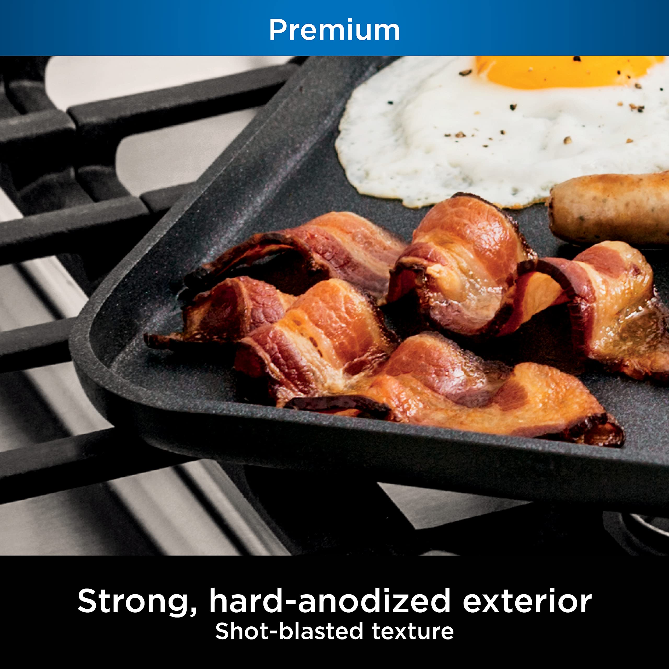 Ninja C30628 Foodi Neverstick Premium 11-Inch Square Griddle Pan, Hard-Anodized, Nonstick, Durable & Oven Safe To 500F, Slate Gr