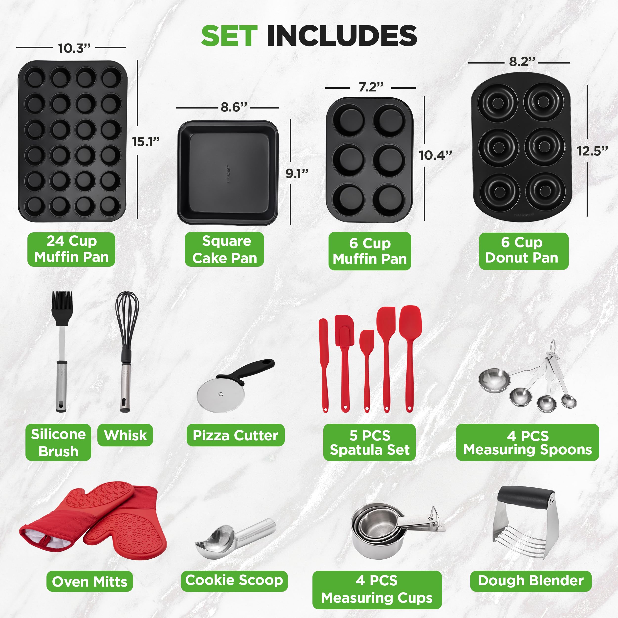NutriChef 42-Piece Ultimate Nonstick Bakeware Set - Carbon Steel Baking Pans, Everyday Baking Tools, Oven Mitts, & More - Ideal