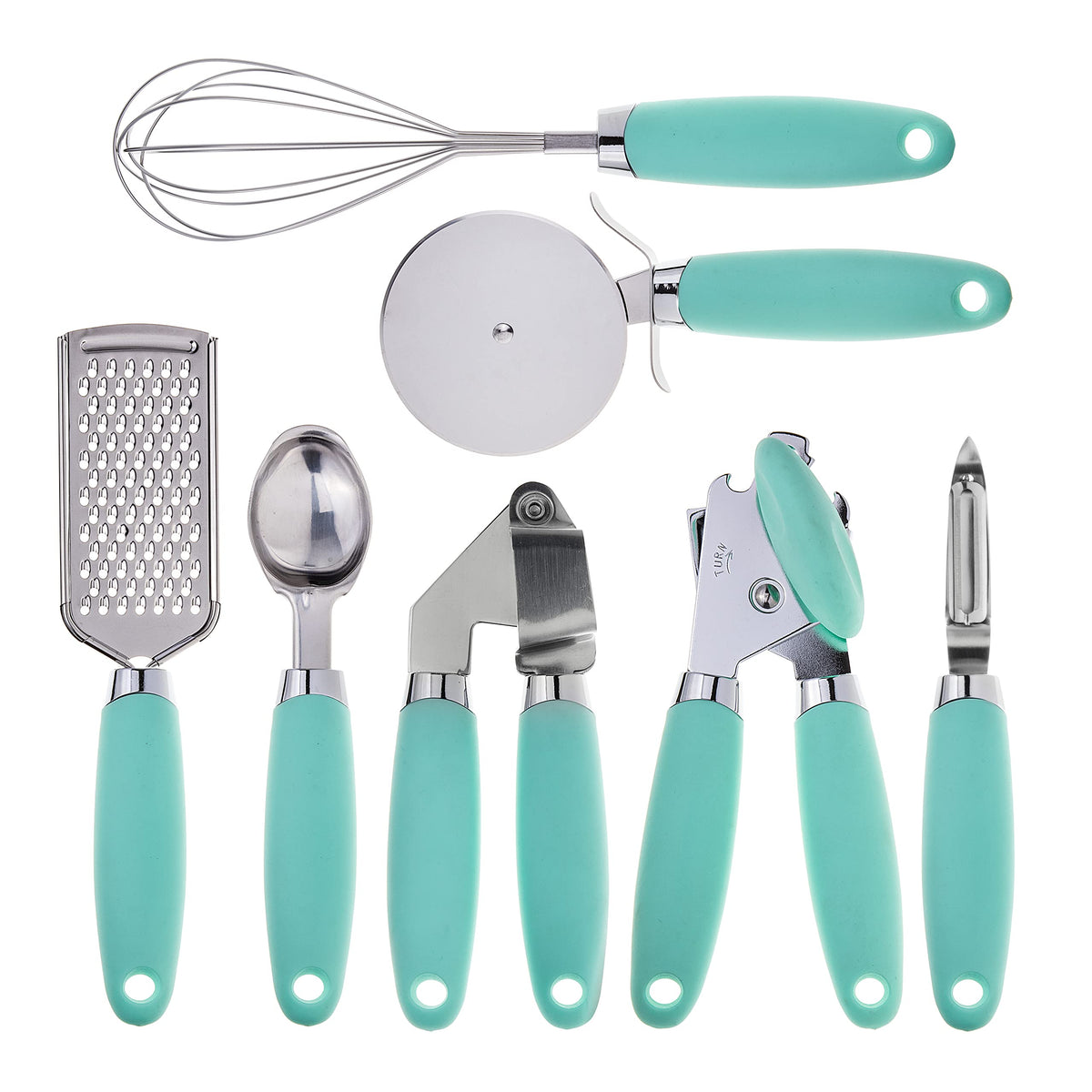 Cook With Color 7 Pc Kitchen Gadget Set Stainless Steel Utensils With Soft Touch Mint Handles
