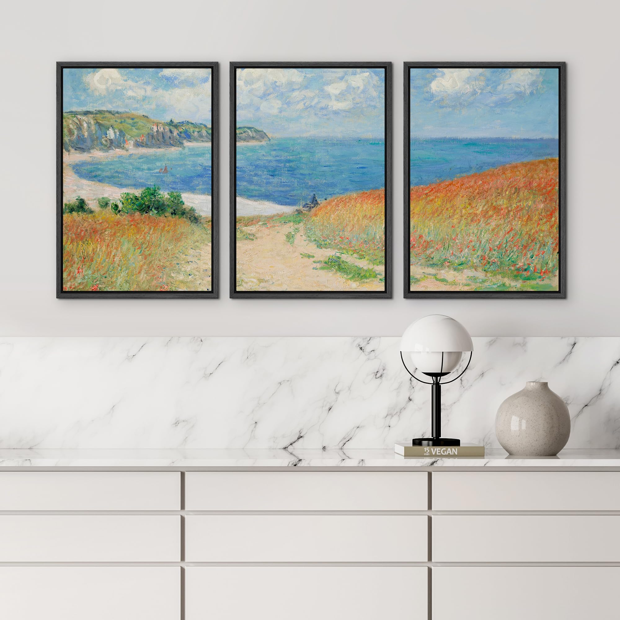 Wall26 Framed Canvas Print Wall Art Set Path Through The Corn At Pourville By Claude Monet Cultural Historic Oil Painting Fine A