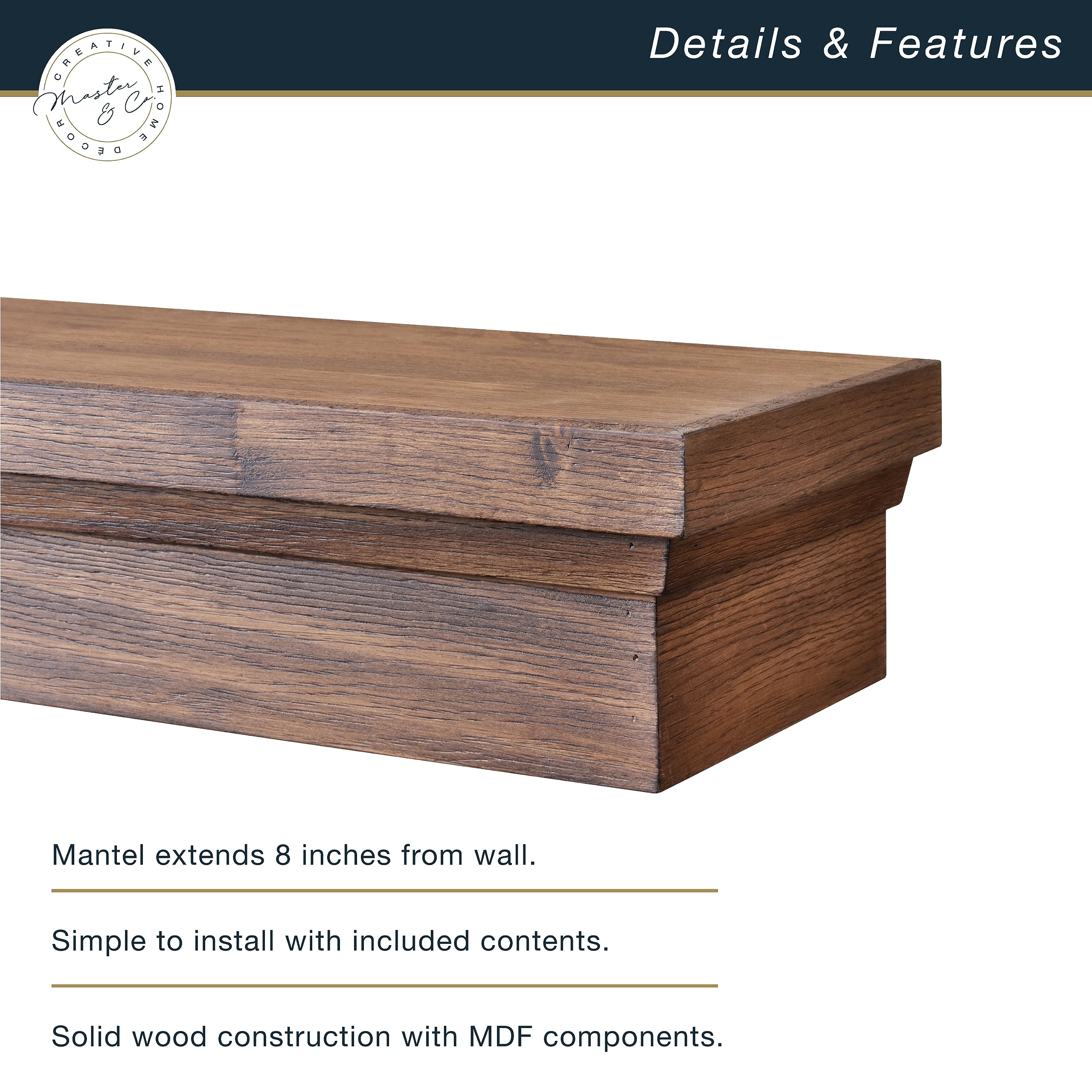 Mcs 60-Inch Mantel, Master & Co Walnut Woodgrain Solid Wood Floating Fireplace Mantel, Long Floating Shelf For Livingroom With W