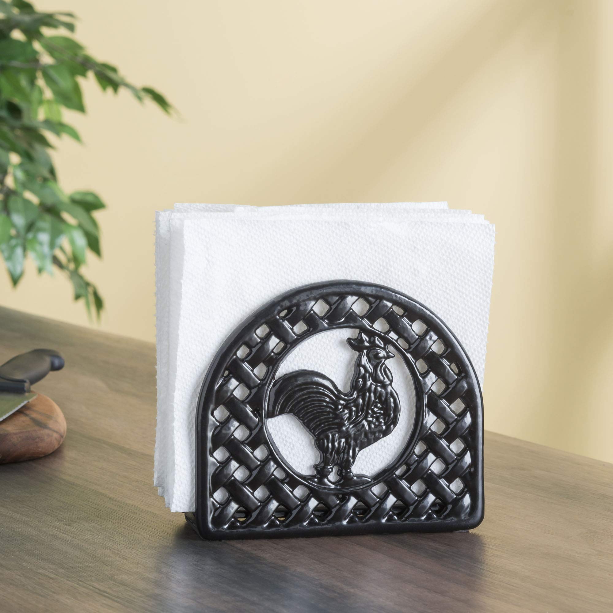 Home Basics Cast Iron Rooster Napkin Holder / Freestanding Tissue Dispenser Organizer For Kitchen Countertop, Durable, Sturdy, H