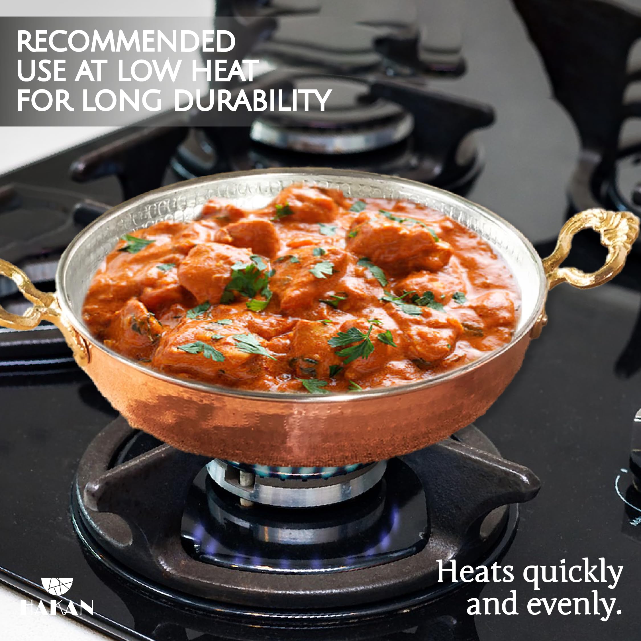 Hakan Copper Round Chef Pan | Traditional Ottoman Style Handmade Copper Frying Pan | Authentic Design Copper Cookware | Hand-Cra