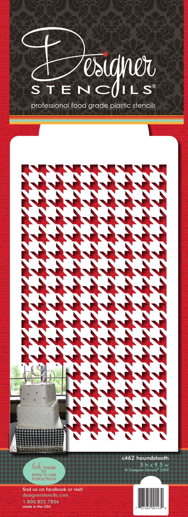 Designer Stencils C462 Houndstooth Cake Stencil Side, Beige/Semi-Transparent 5'' X 9.5''