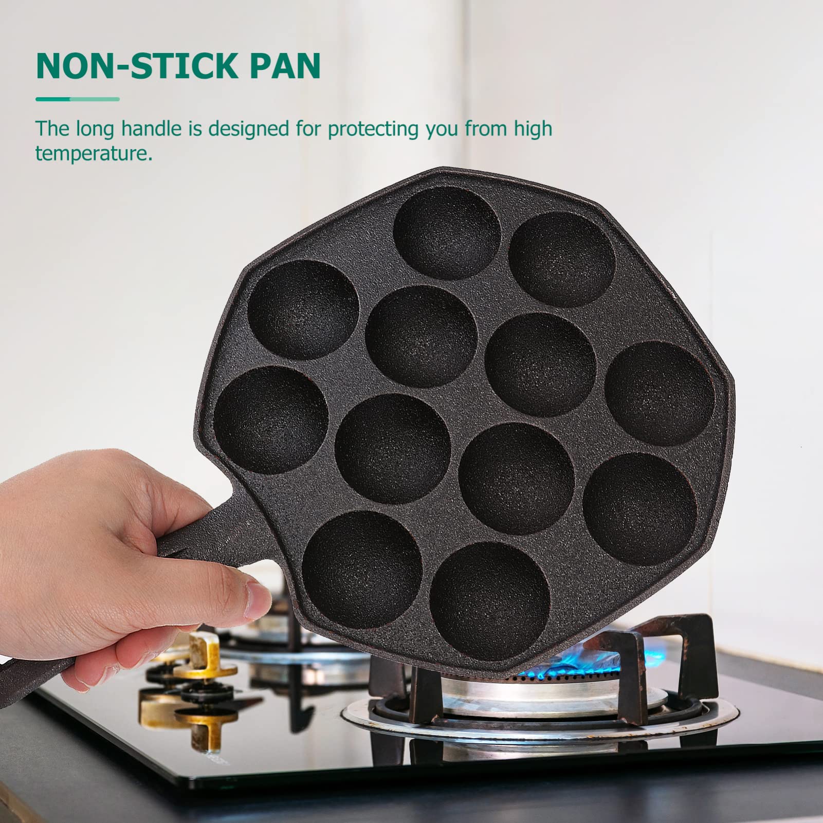Cabilock Takoyaki Pan 12 Molds Takoyaki Maker Skillet Cast Iron Octopus Meat Ball No- Stick Baking Tray For Octopus Balls Pancak