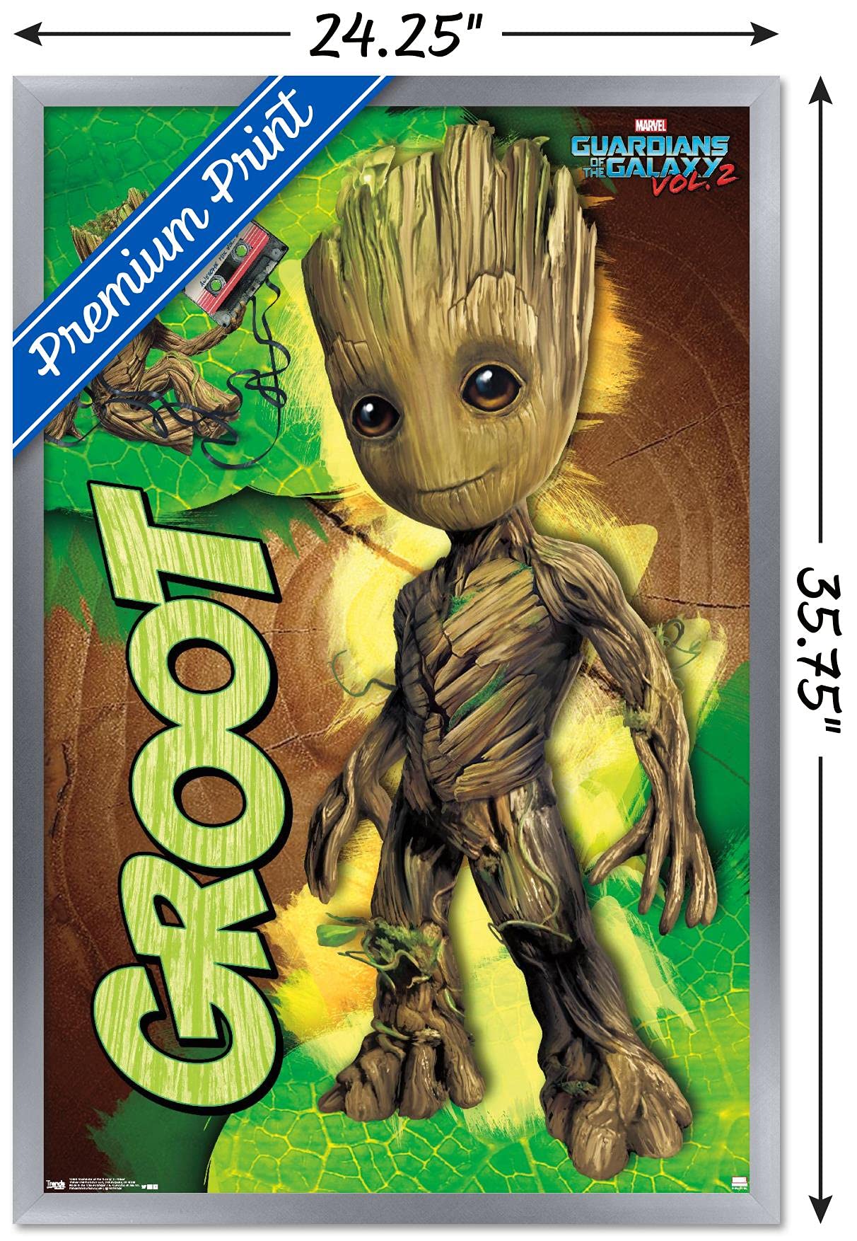 Trends International Marvel Cinematic Universe - Guardians Of The Galaxy 2 - Groot Wall Poster, 22.375'' X 34'', Silver Framed V