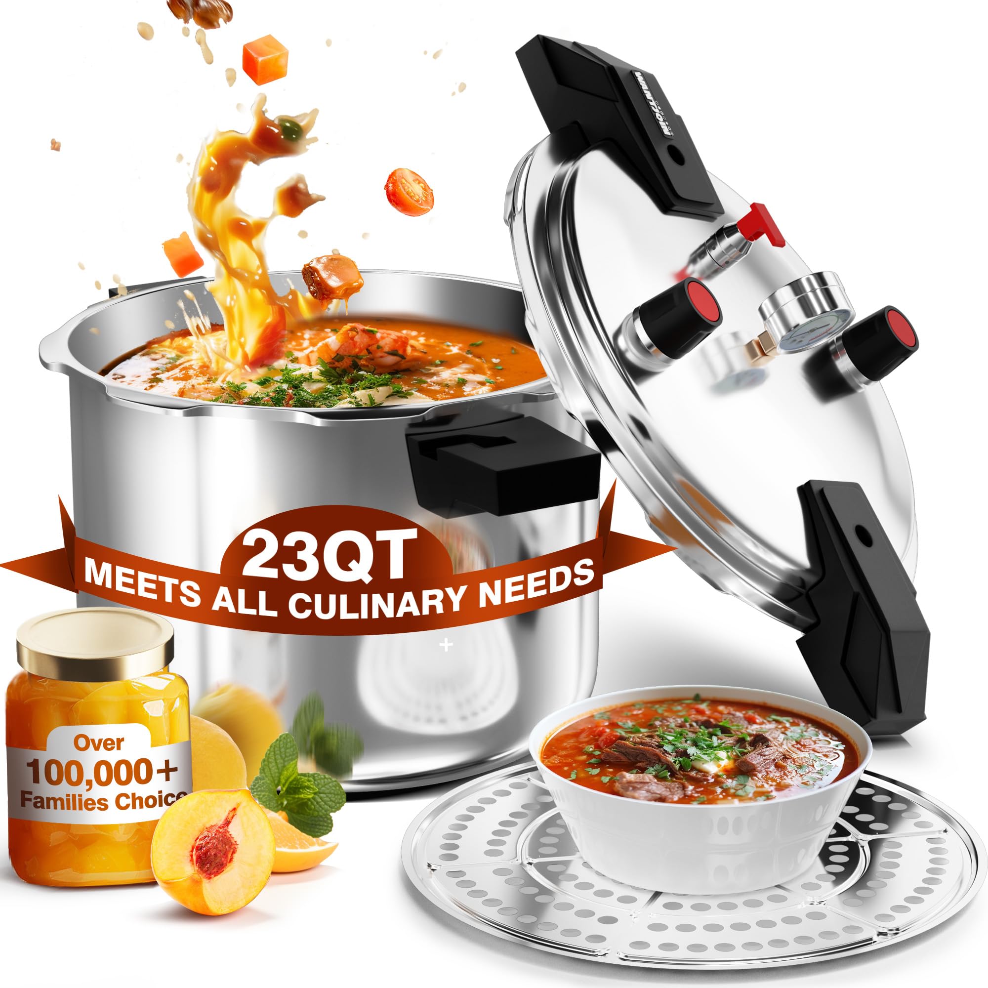Wantjoin Aluminum Pressure Cooker 23Qt Pressure Canner, Pressure Pot with Pressure Control for Home Kitchen or Restraurant, Comm