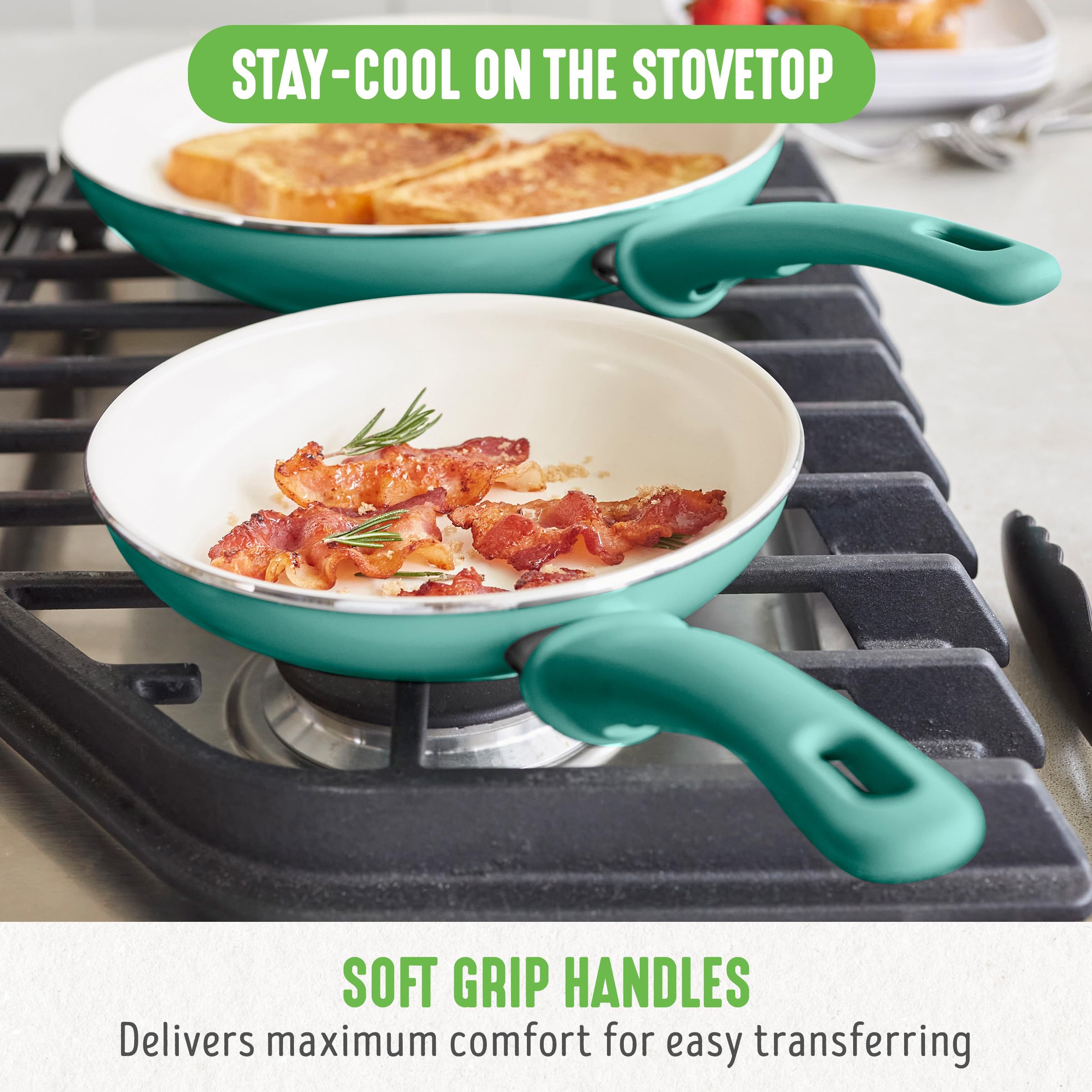 Greenlife Soft Grip Healthy Ceramic Nonstick, 12 Frying Pan Skillet With Lid, Pfas-Free, Dishwasher Safe, Turquoise