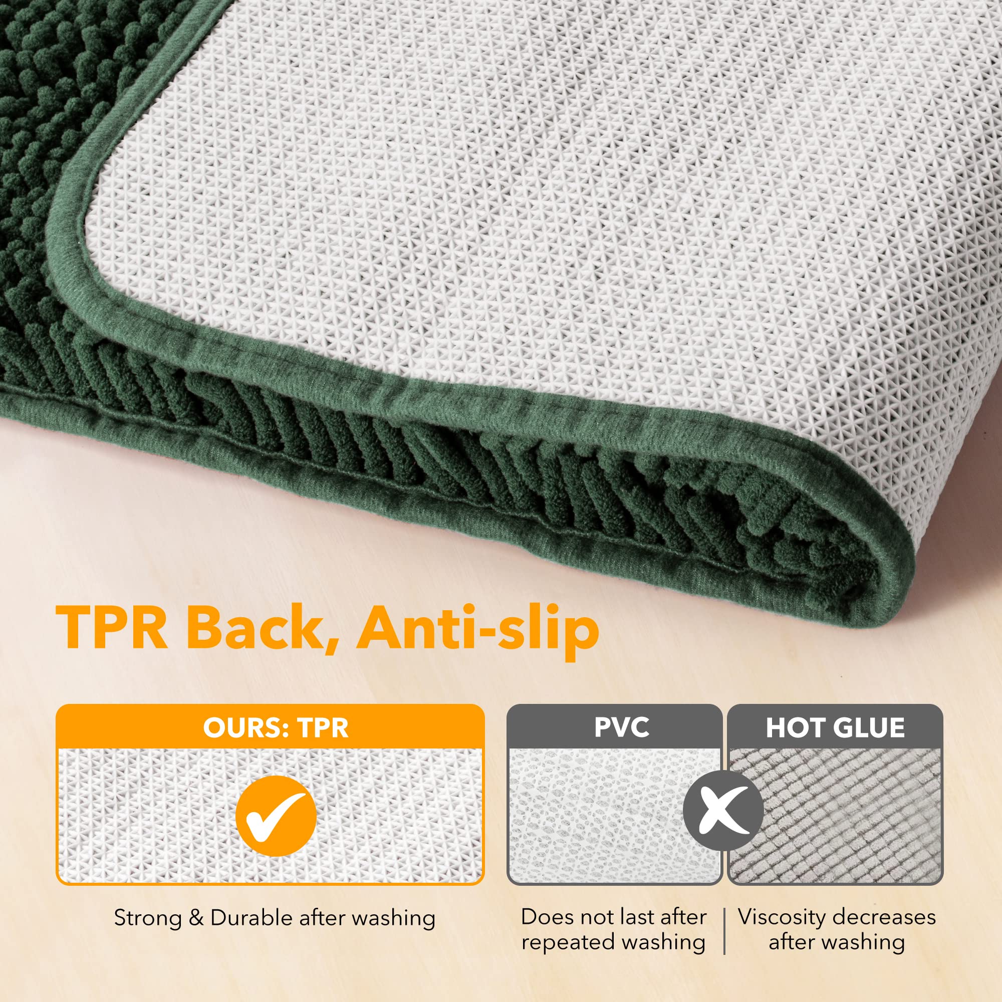 Yeaban Dark Green Bathroom Rugs Sets 2 Piece - Thick Chenille Bath Mats | Absorbent And Washable Bath Rug Non-Slip, Plush And So