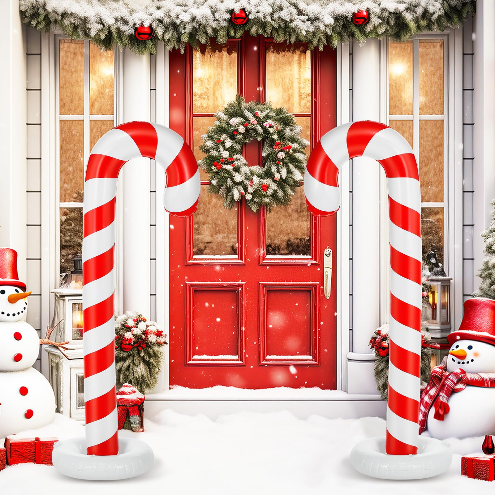 Simgoing 4 Pack 5ft Christmas Inflatable Candy Canes Outdoor Decorations, PVC Xmas Candy Canes Inflatable Column for Holiday Ind