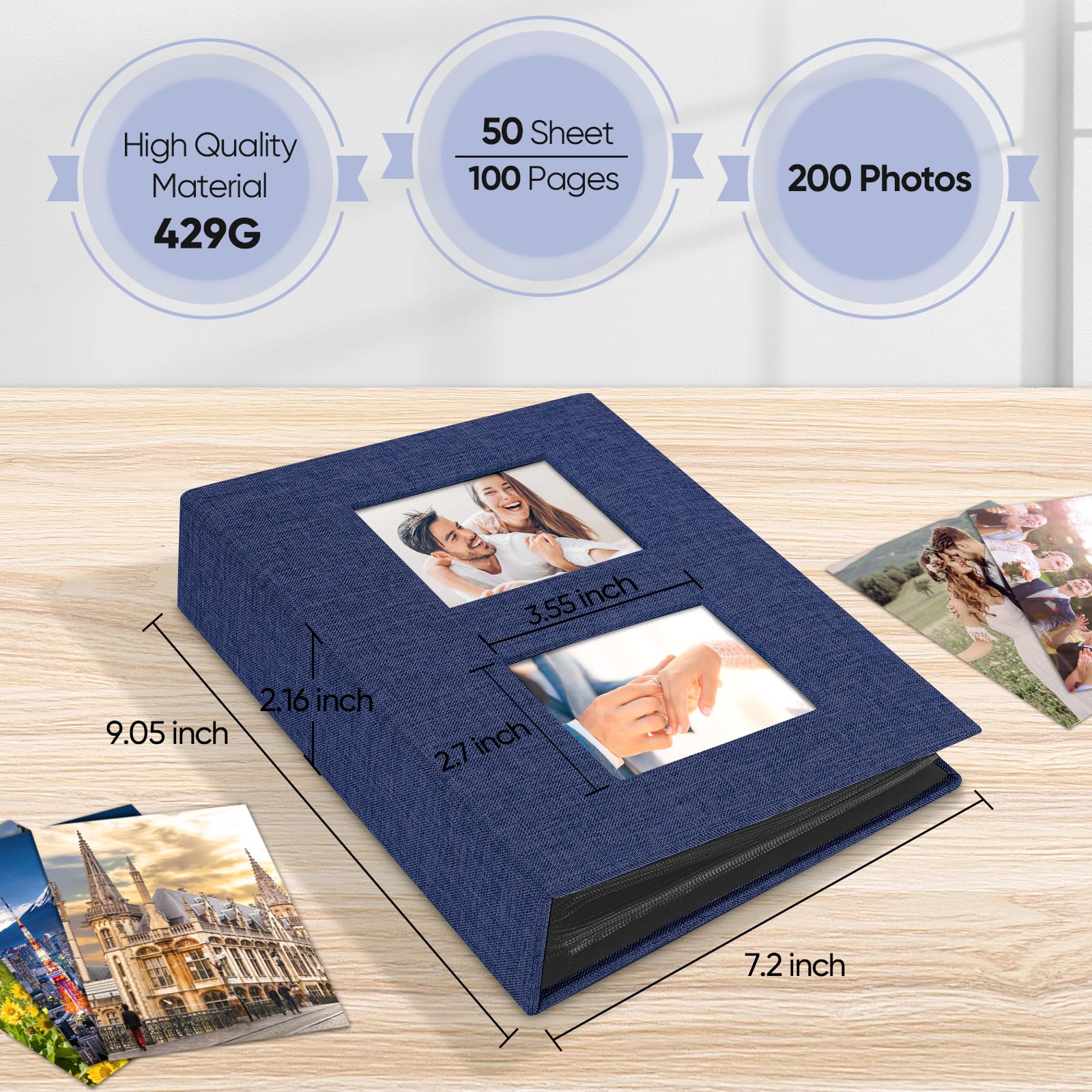 MSTONAL Photo Album 4x6 200 Pockets for Wedding Gifts, Linen Hardcover Memory Book with Front Window for Family Anniversary Scho