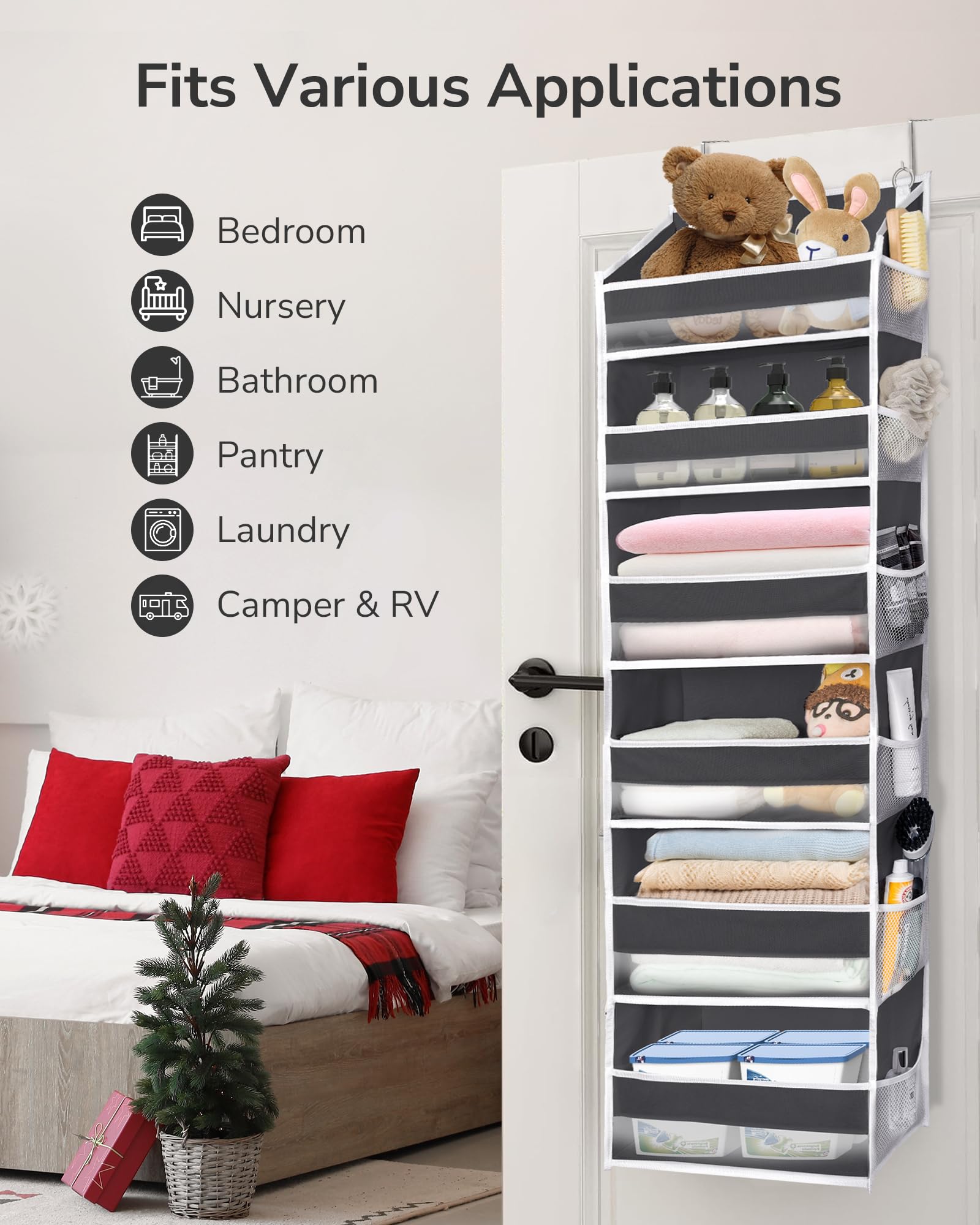 Ulg Over The Door Organizer With 6 Large Pockets 12 Side Pockets, 50Lbs Weight Capacity Door Hanging Organizer For Bedroom, Bath