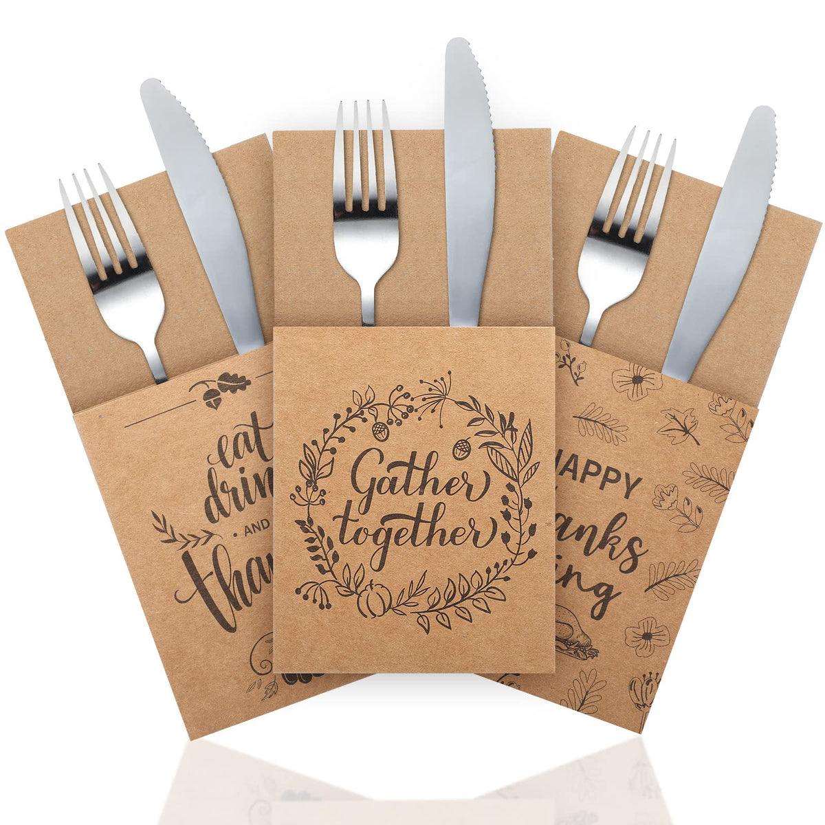 Zhehao 60 Pcs Thanksgiving Cutlery Holder Set Thanksgiving Turkey Utensil Holder Party Utensil Holder Pockets For Autumn Fall Ha