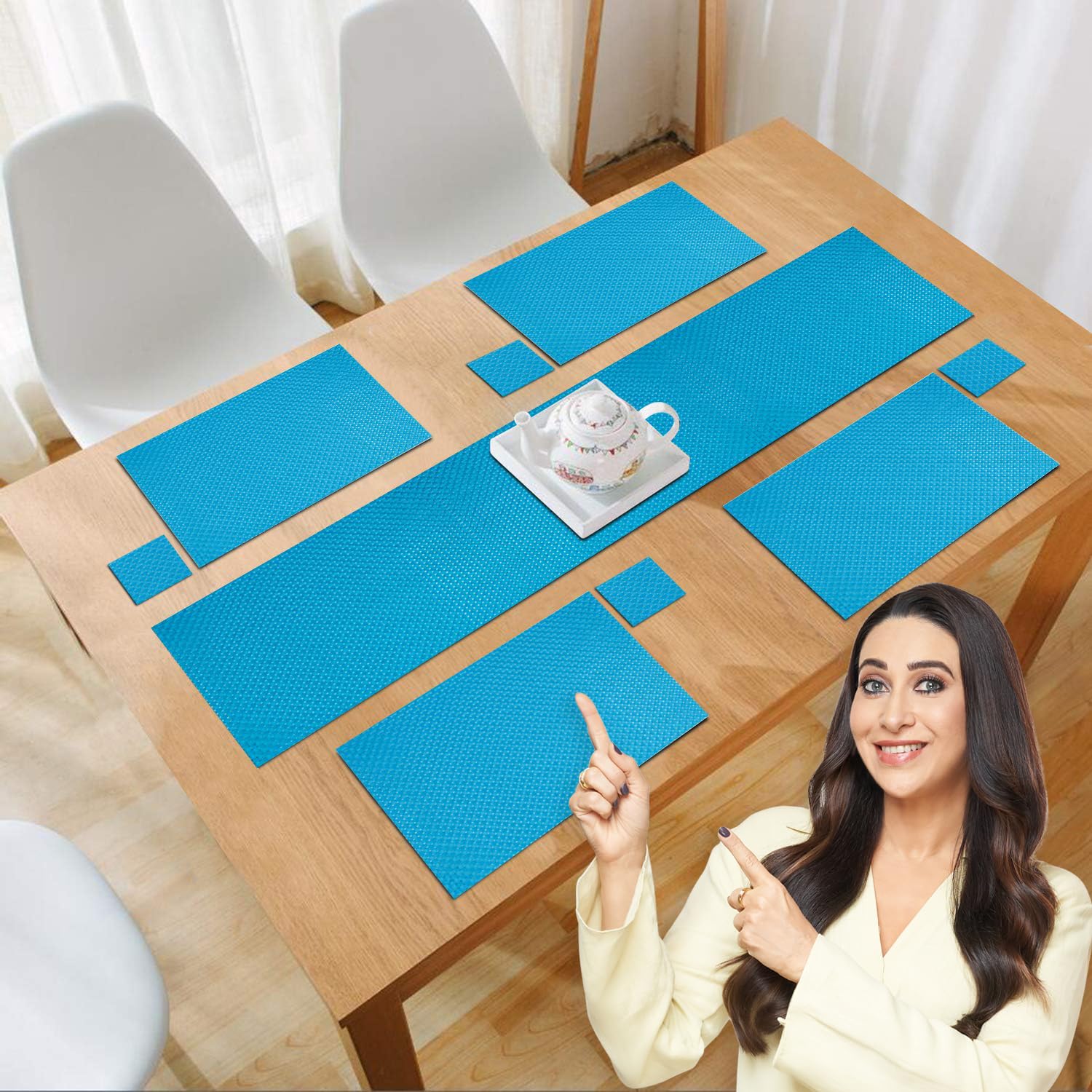 HOKIPO PVC Set of 4 Placemats with Runner and Coasters (AR2976)