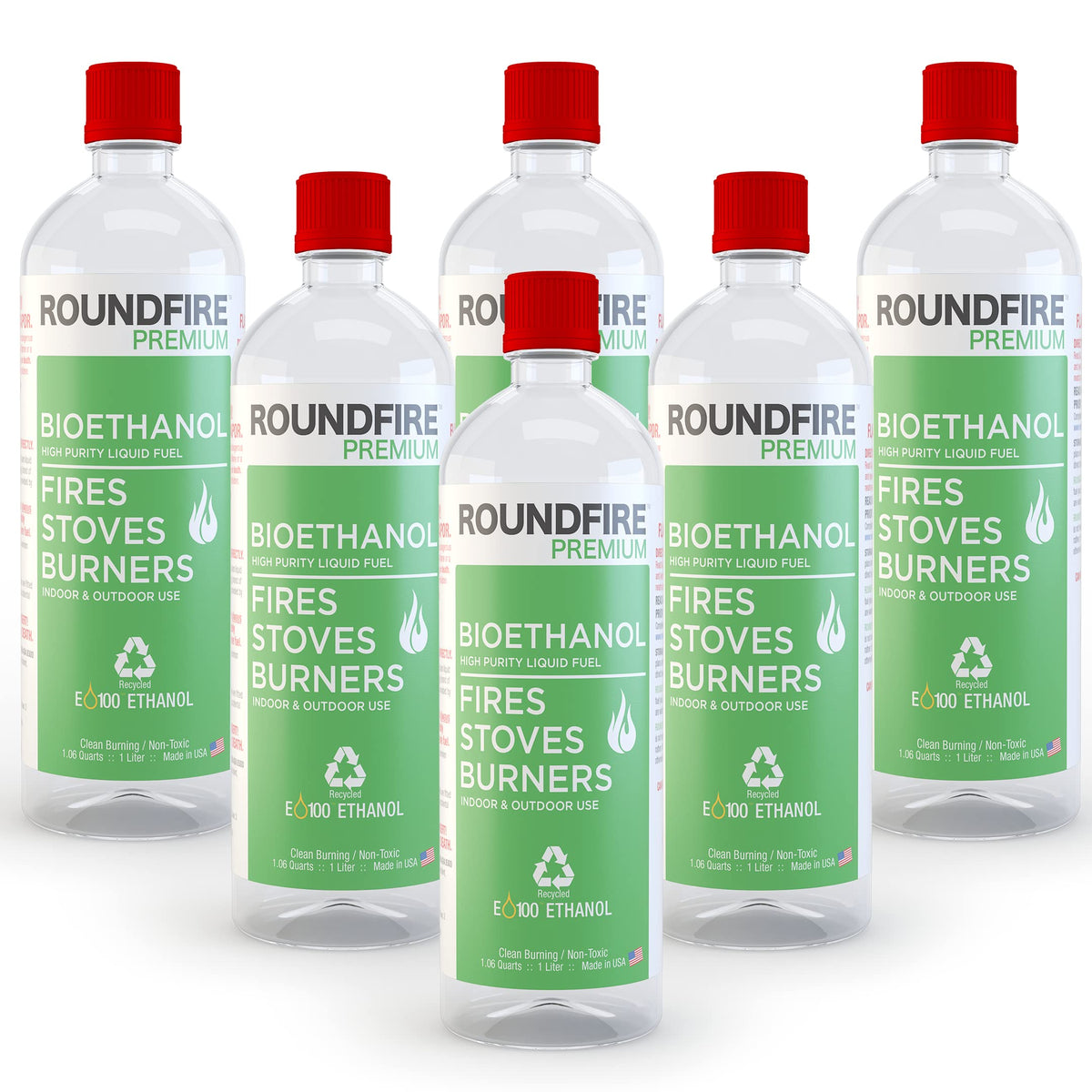 Roundfire Premium 6 X 1 Liter - Bioethanol Fuel For Fireplaces, Stoves And Burners (6 Quart)