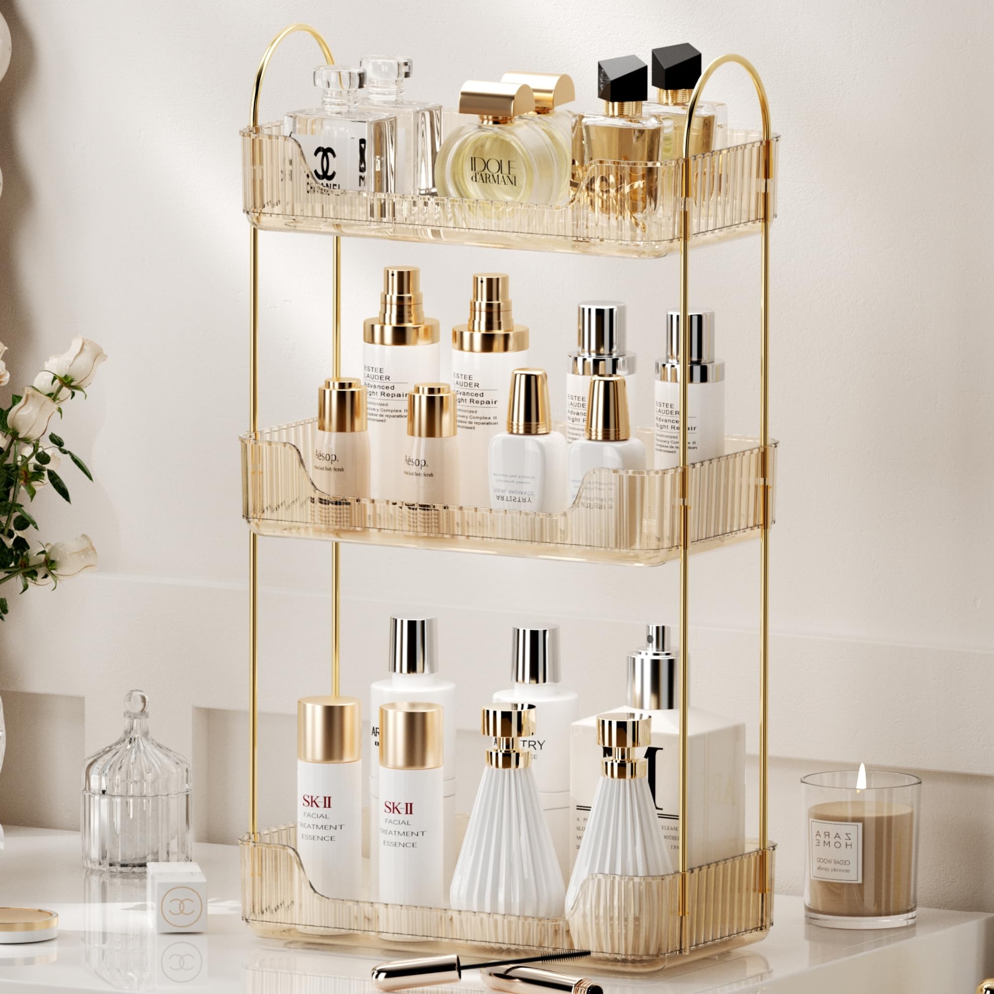 Ycia&Done Bathroom Organizer Countertop 3 Tiers, Makeup Organizer Counter Storage, Skincare Cosmetics Shelf, Perfume Holder For