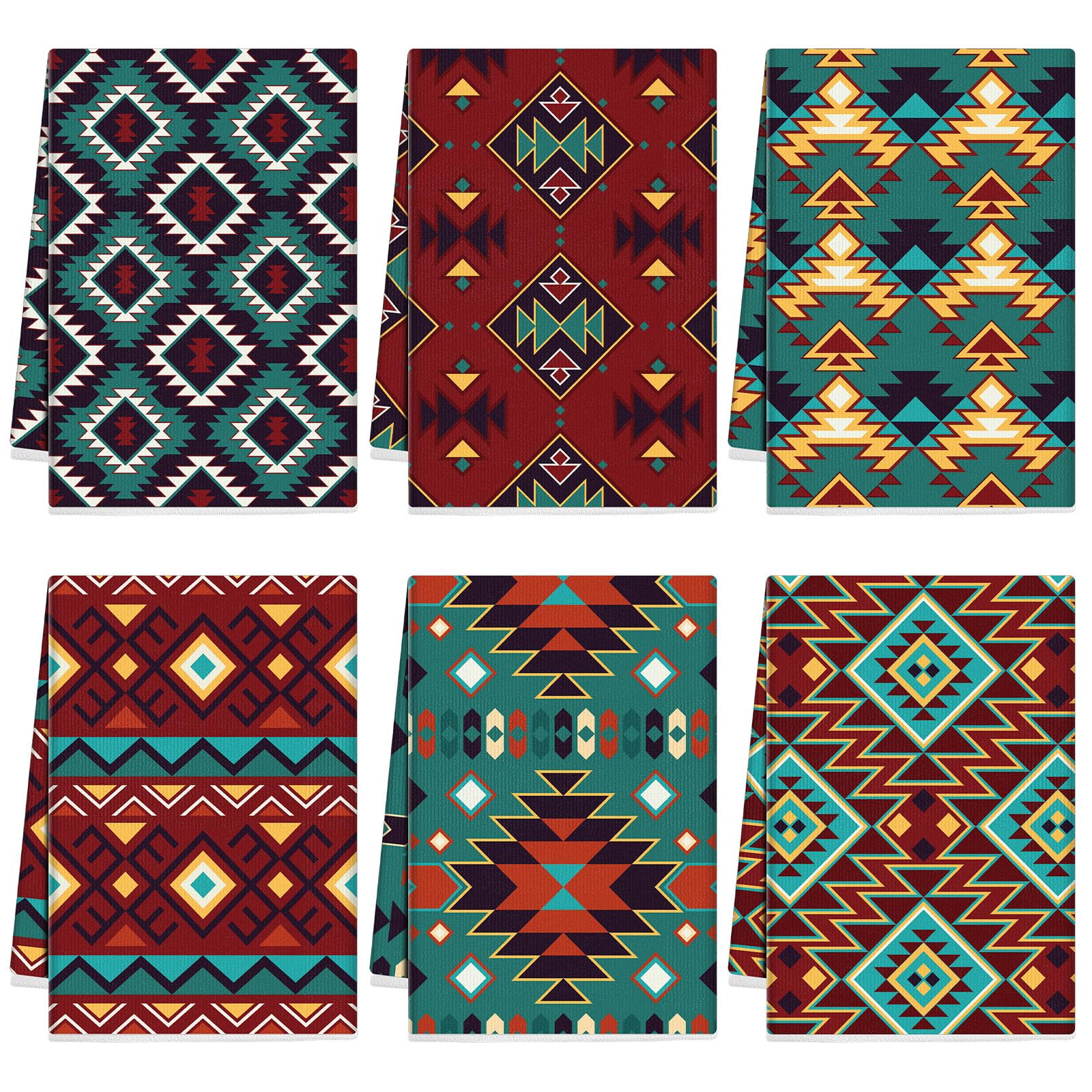 Set of 6 Western Aztec Kitchen Towels American Decorative Rustic Cloth Southwest Vintage Themed Dish Towel Bathroom Tea Towels f