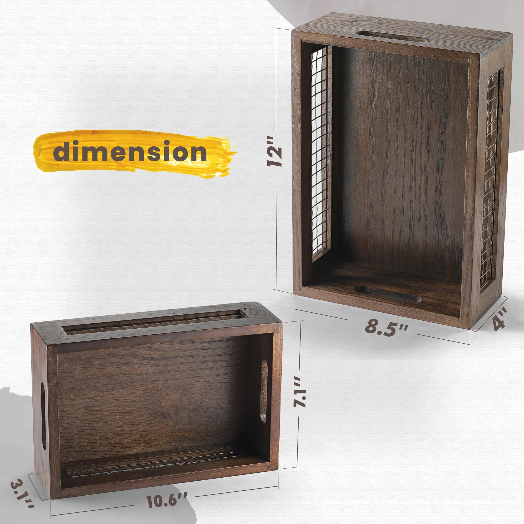 Nagawood Wooden Countertop Baskets Set Of 2 For Kitchen, Bathroom, Pantry|Wall Mount Upgrade With Full Accessories| Rustic Nesti