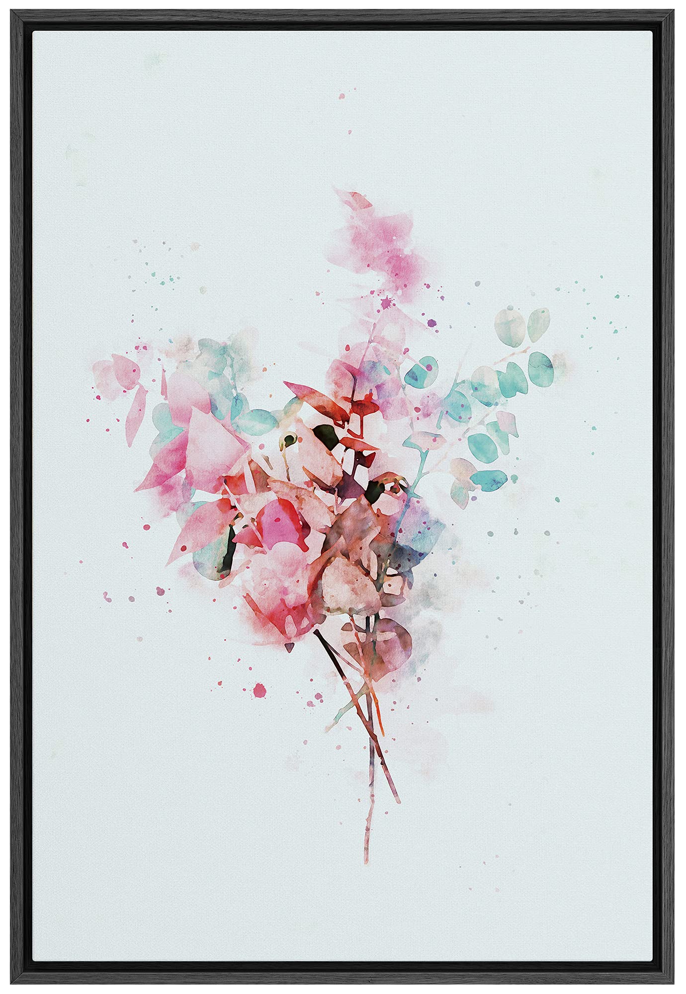 Signford Framed Canvas Print Wall Art Watercolor Pink Flowers Nature Wilderness Illustrations Modern Art Contemporary Relax/Calm