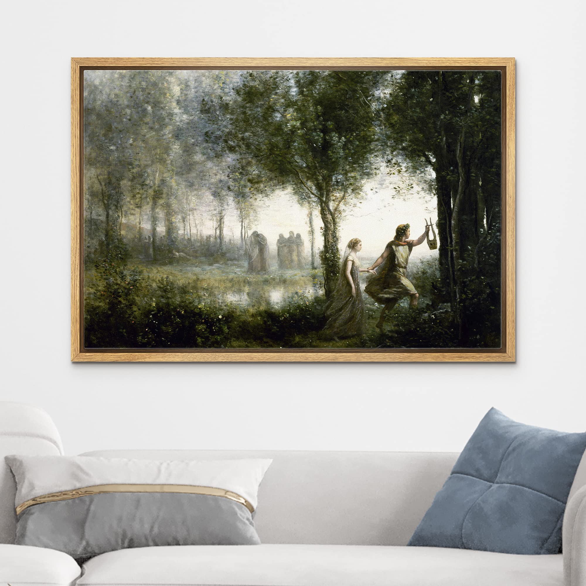 Wall26 - Framed Canvas Orpheus Leading Eurydice From The Underworld By Jean-Baptiste-Camille Corot - Canvas Print Wall Art Famou