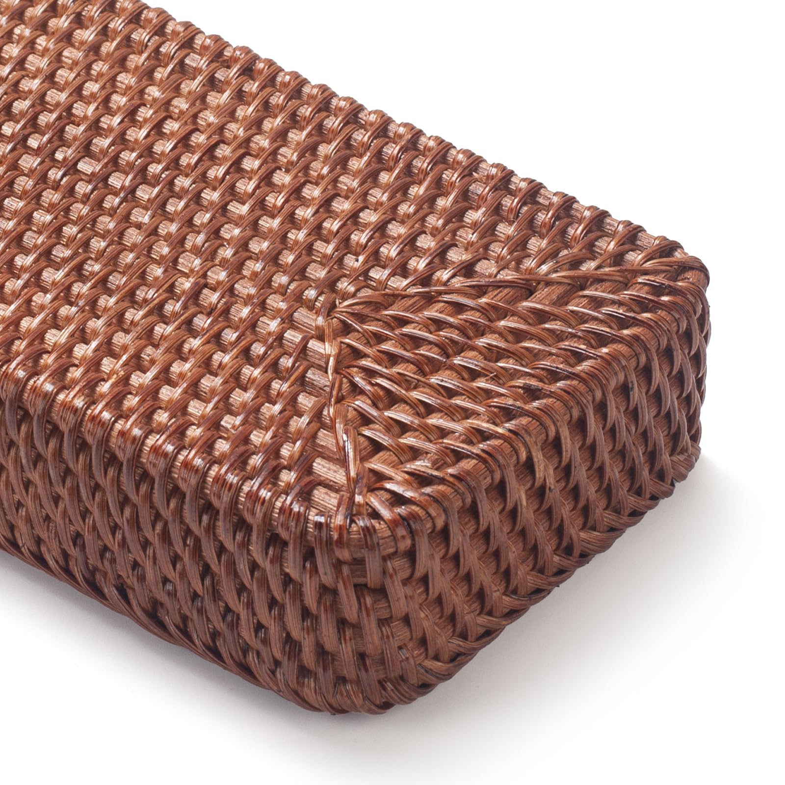 Rattan Bathroom Vanity Trays Toilet Tank Baskets Long Narrow Hand Towel Storage Basket For Storage, Decorative (Honey Brown 10.2