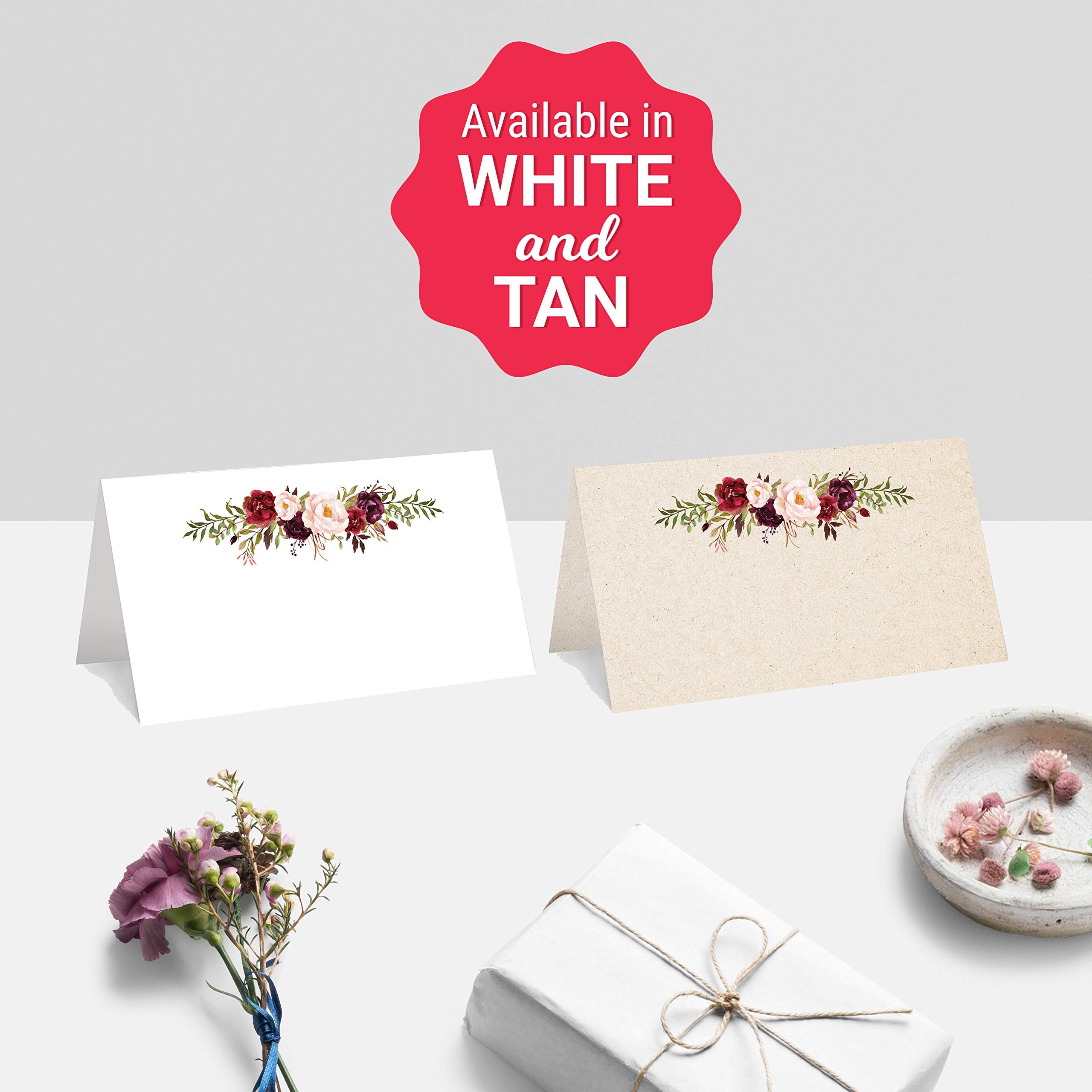 321Done Floral Place Cards 3.5X2, Made In Usa - Blank For Name Food Table Setting Dinner Party Seating Wedding Reception Buffet