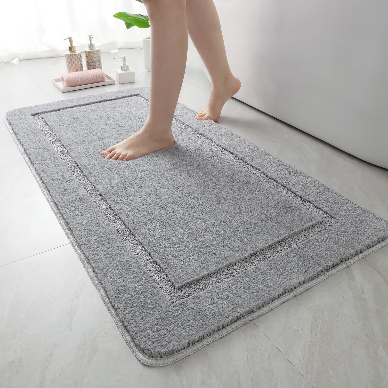 Homore Luminous Grey Bathroom Rugs,32X20 Inch Non Slip Bathroom Runner Rug, Extra Soft Long Bath Rug, Absorbent Thick Microfiber