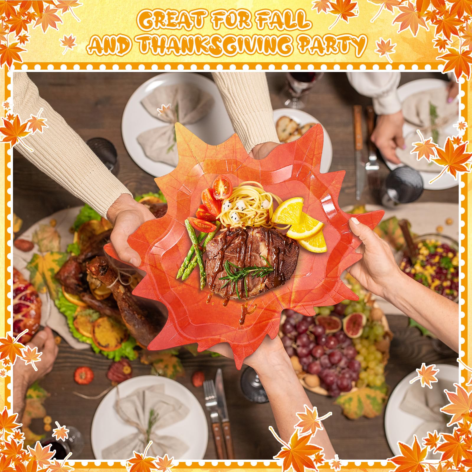 Piklodo 60 Pcs Fall Thanksgiving Paper Plates Maple Leaf Disposable Paper Plate 9 Inch Orange Autumn Dessert Dinner Plates for H