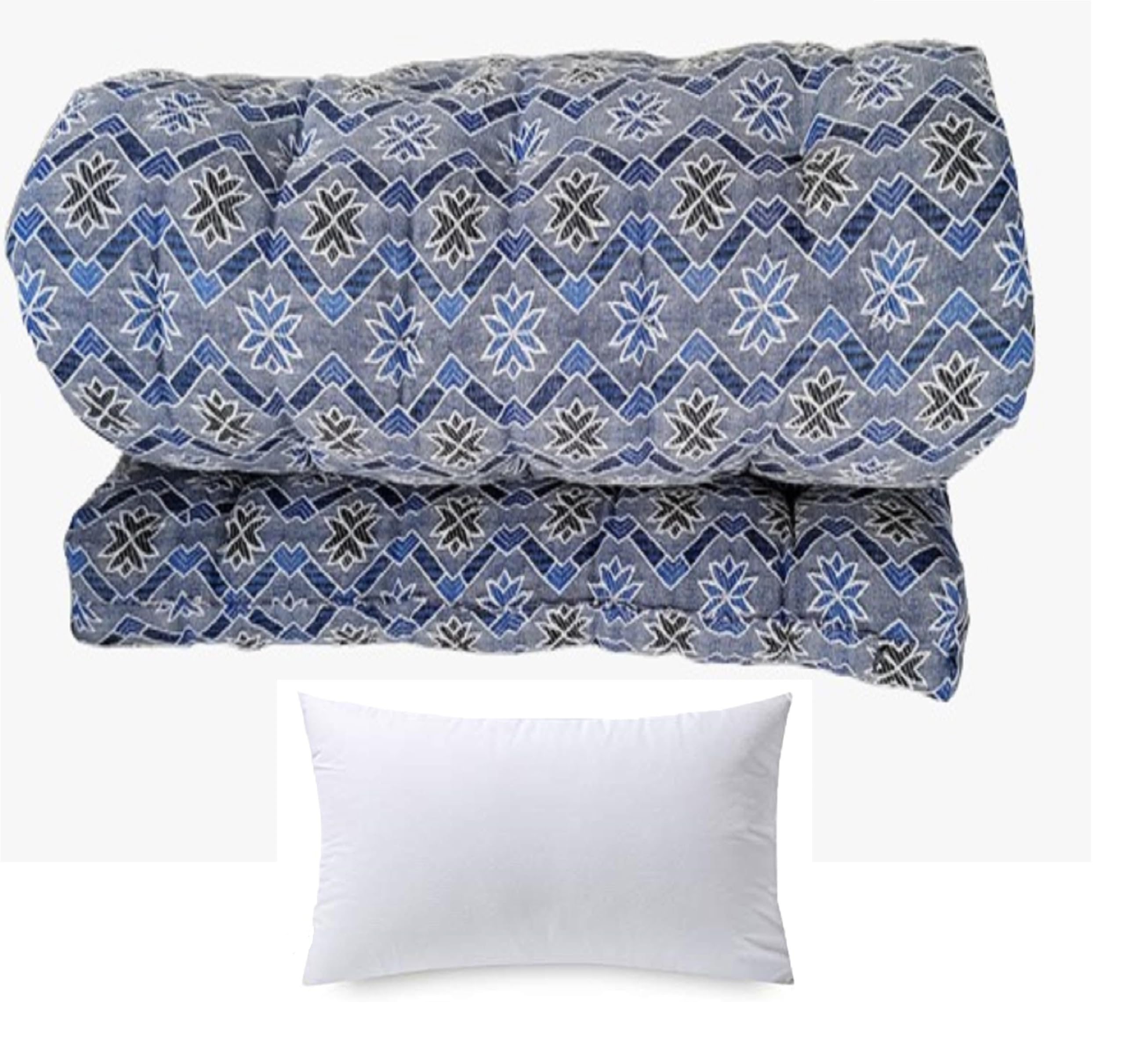 HB Msala Quilt Mattress | Gadda Medium Firm Soft Cotton Mattress | Cotton Tufted Soft Rui Gadda (Blue Embroidery Star, 48 x 72 I