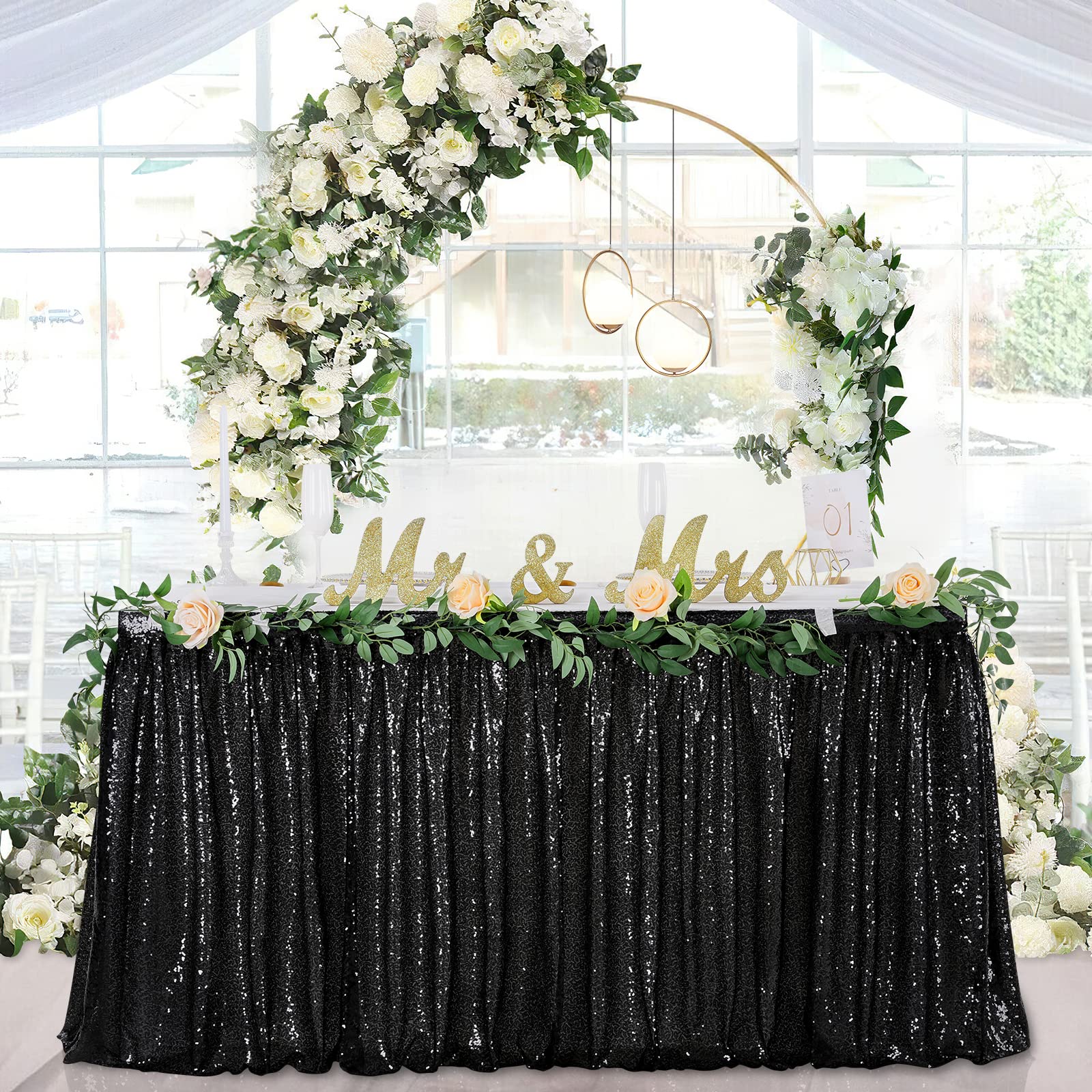 9ft Table Skirt Black Sequin Table Cloth for Round Rectangle Square Table for Birthday Party Home Baby Shower