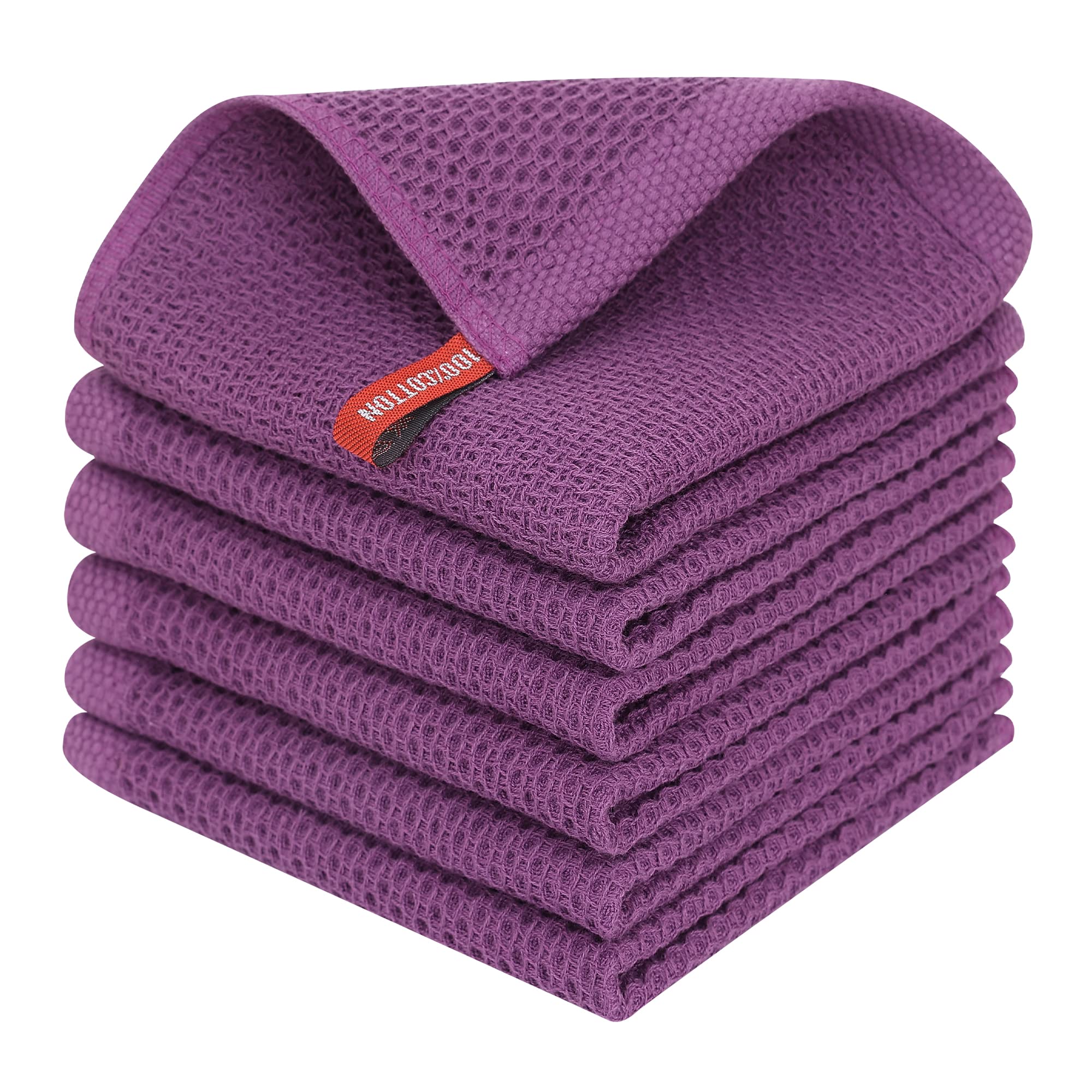 Homaxy 100% Cotton Waffle Weave Kitchen Dish Cloths, Ultra Soft Absorbent Quick Drying Dish Towels, 12 x 12 Inches, 6-Pack, Purp
