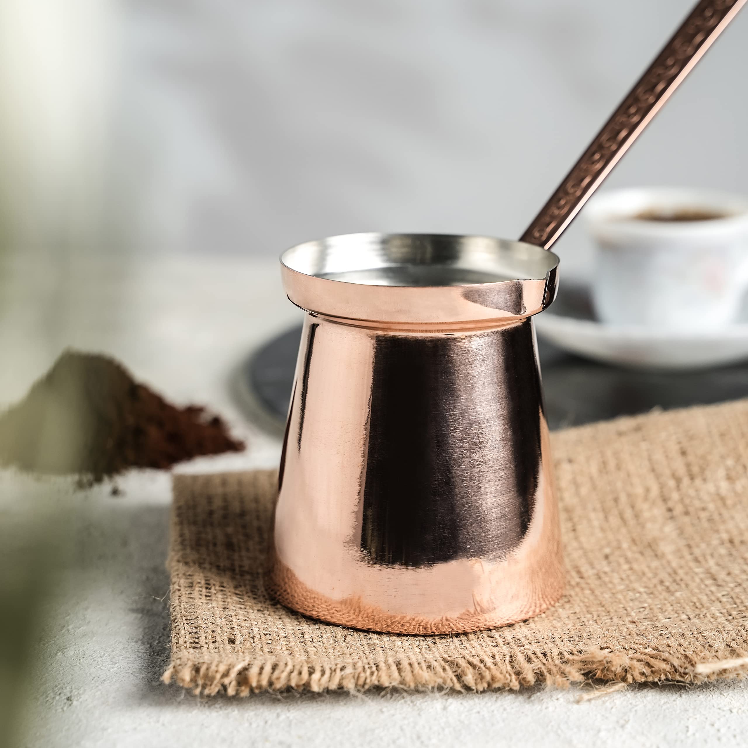 Hakart Turkish Copper Coffee Pot 13.5 Oz, Milk Warmer, Mini Butter Melting Pot, Chocolate Heater, Greek Arabic Coffee Maker, Vin
