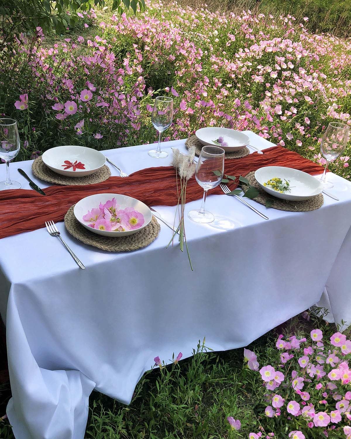 Fusenyuan 5Pcs Terracotta Cheesecloth Table Runner 10Ft For Boho Wedding Farmhouse Party Rustic Gauze Table Runner 120'' X 35''